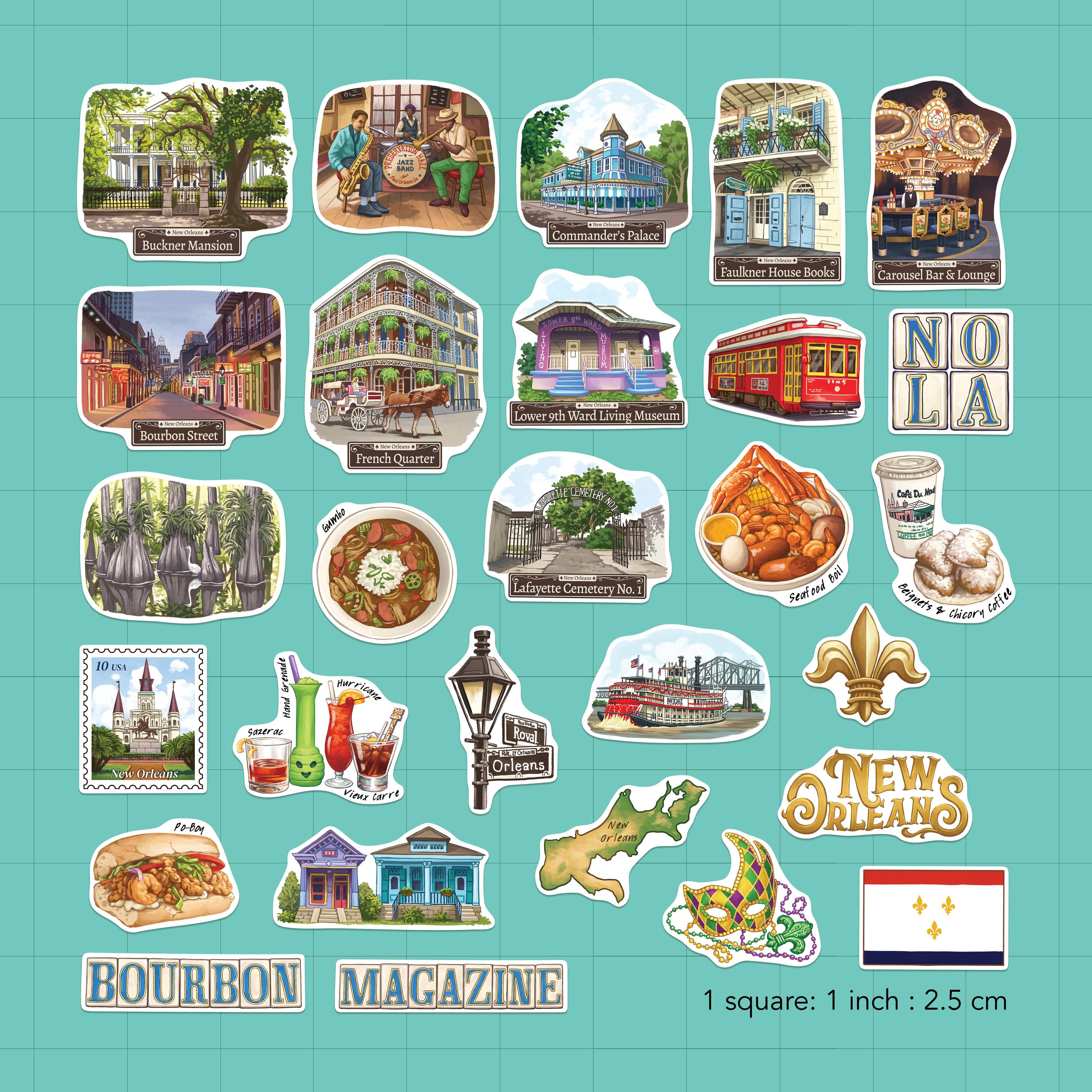 Jazzy New Orleans Travel Stickers (28pcs)