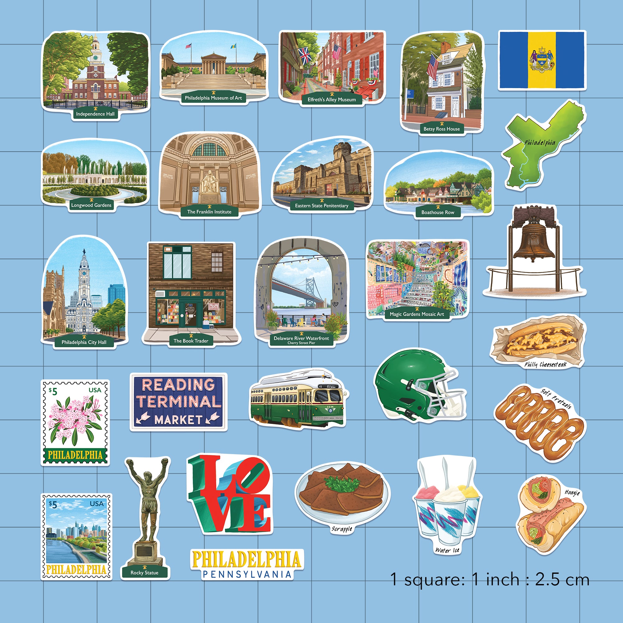 Artistic Philadelphia Travel Stickers (28pcs)