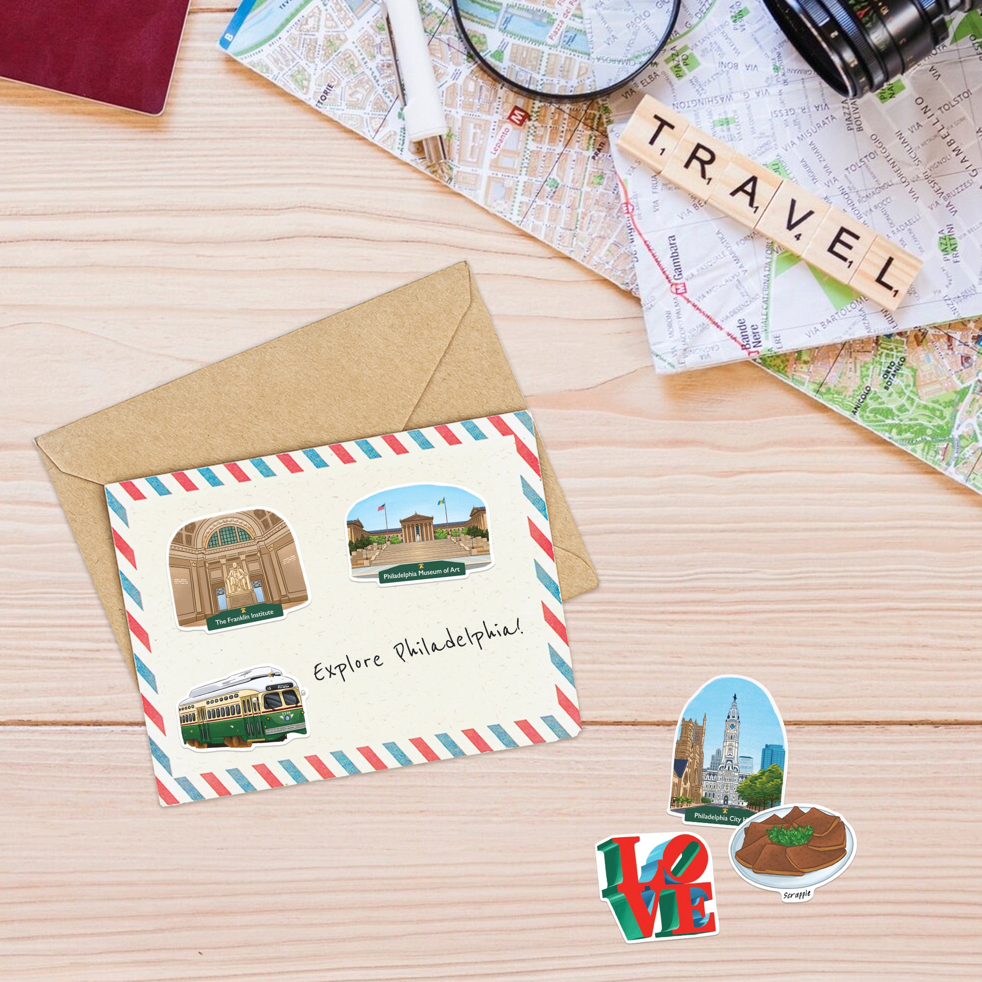 Artistic Philadelphia Travel Stickers (28pcs)