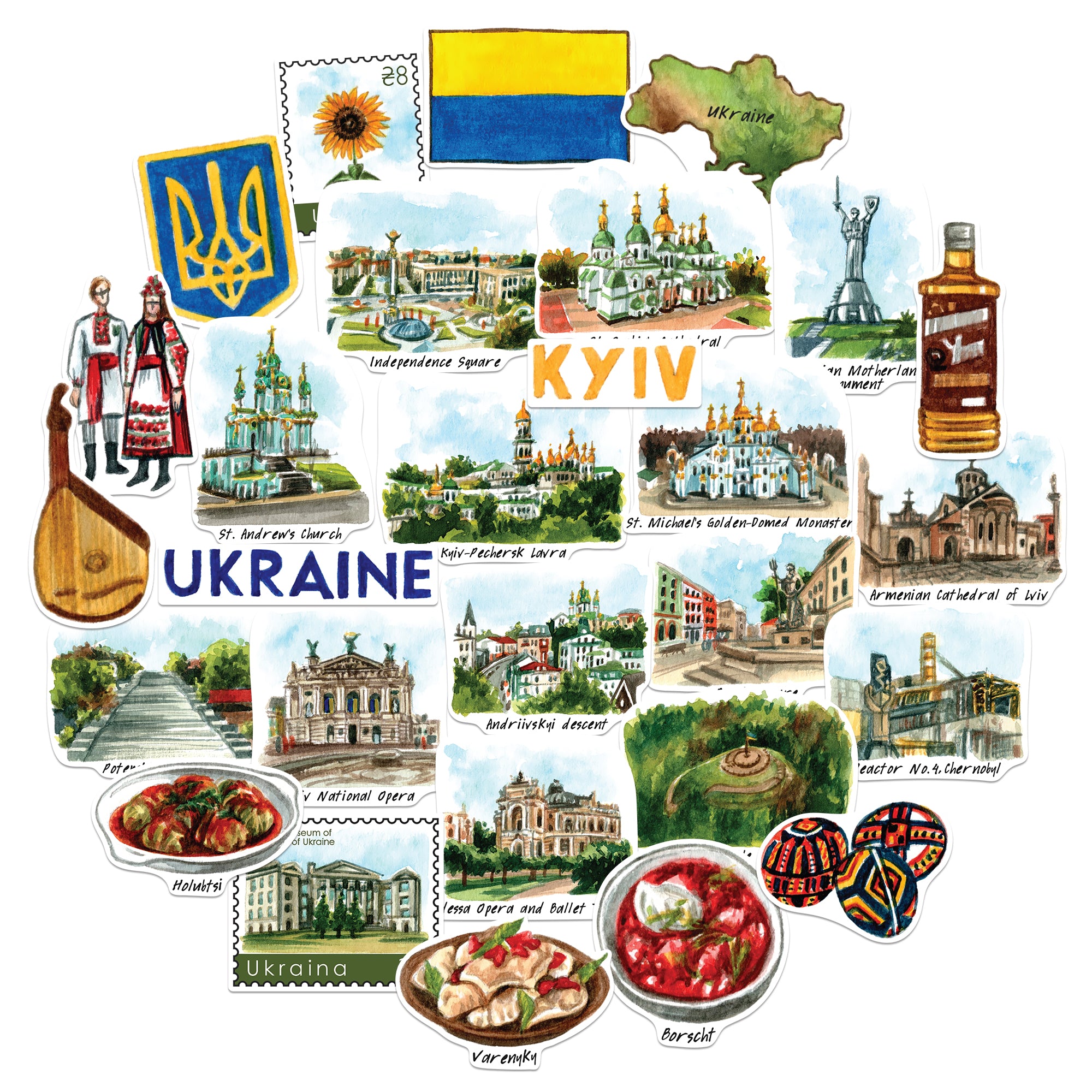 Resilient Ukraine Travel Stickers (28pcs)