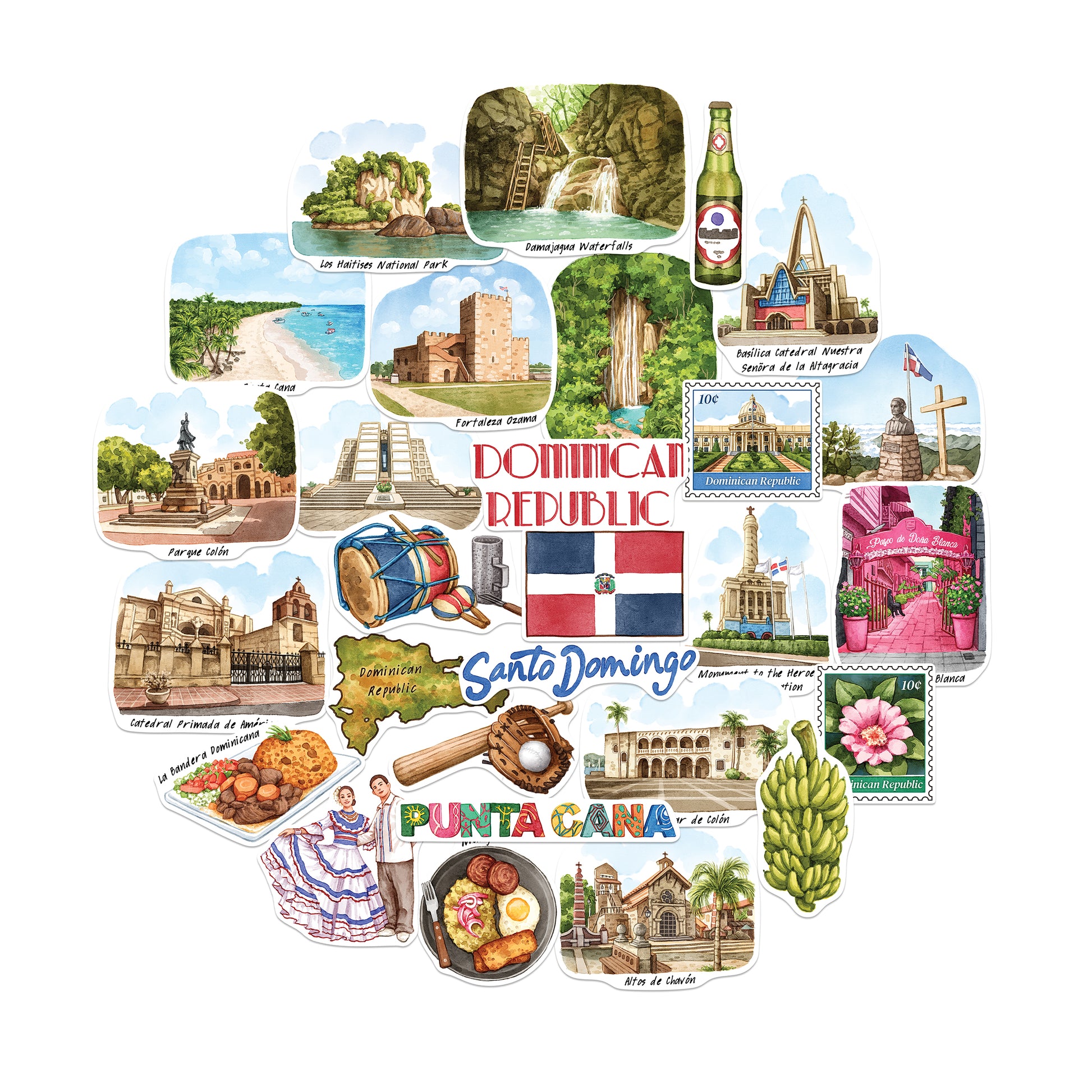 Tropical Dominican Republic Travel Stickers (28pcs)