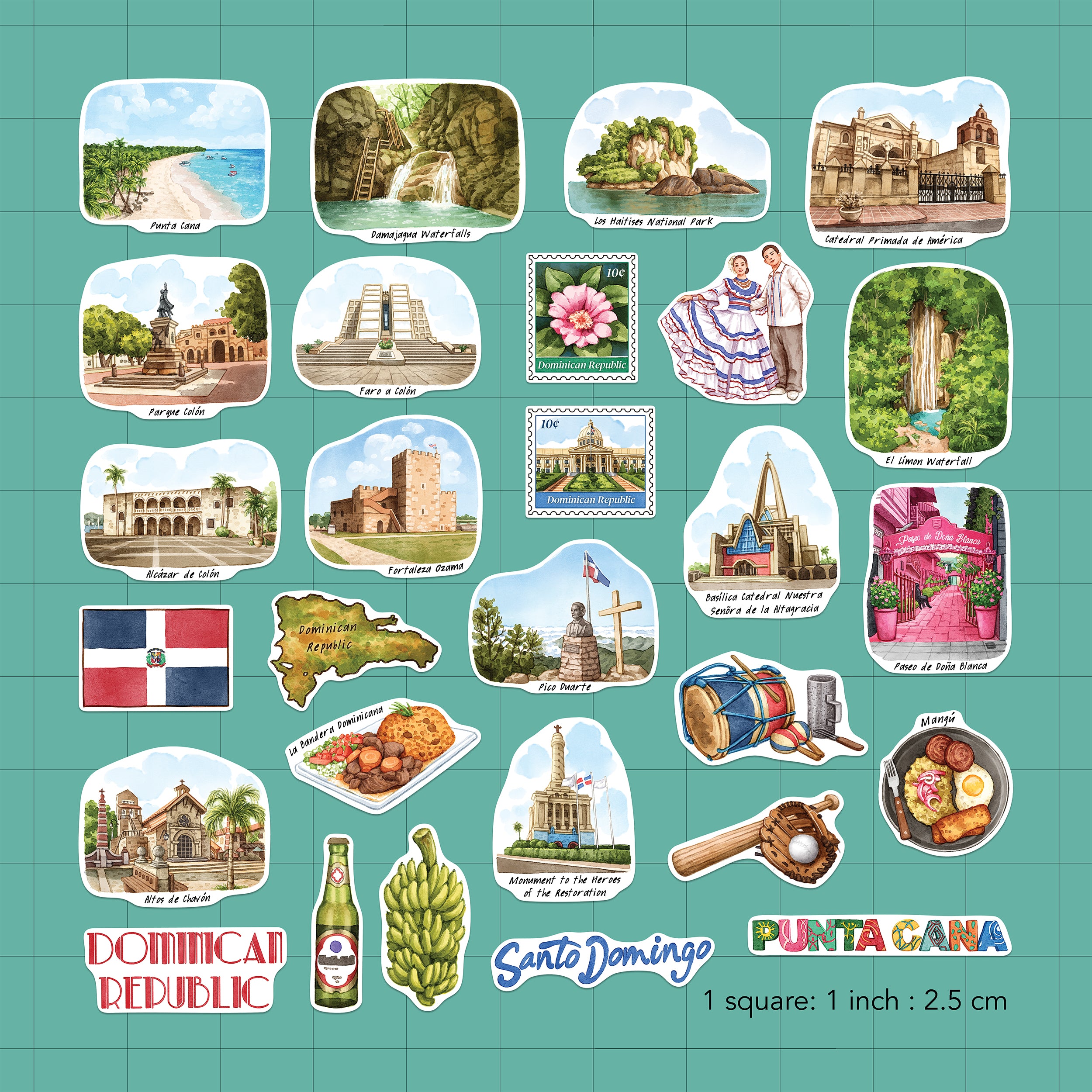Tropical Dominican Republic Travel Stickers (28pcs)
