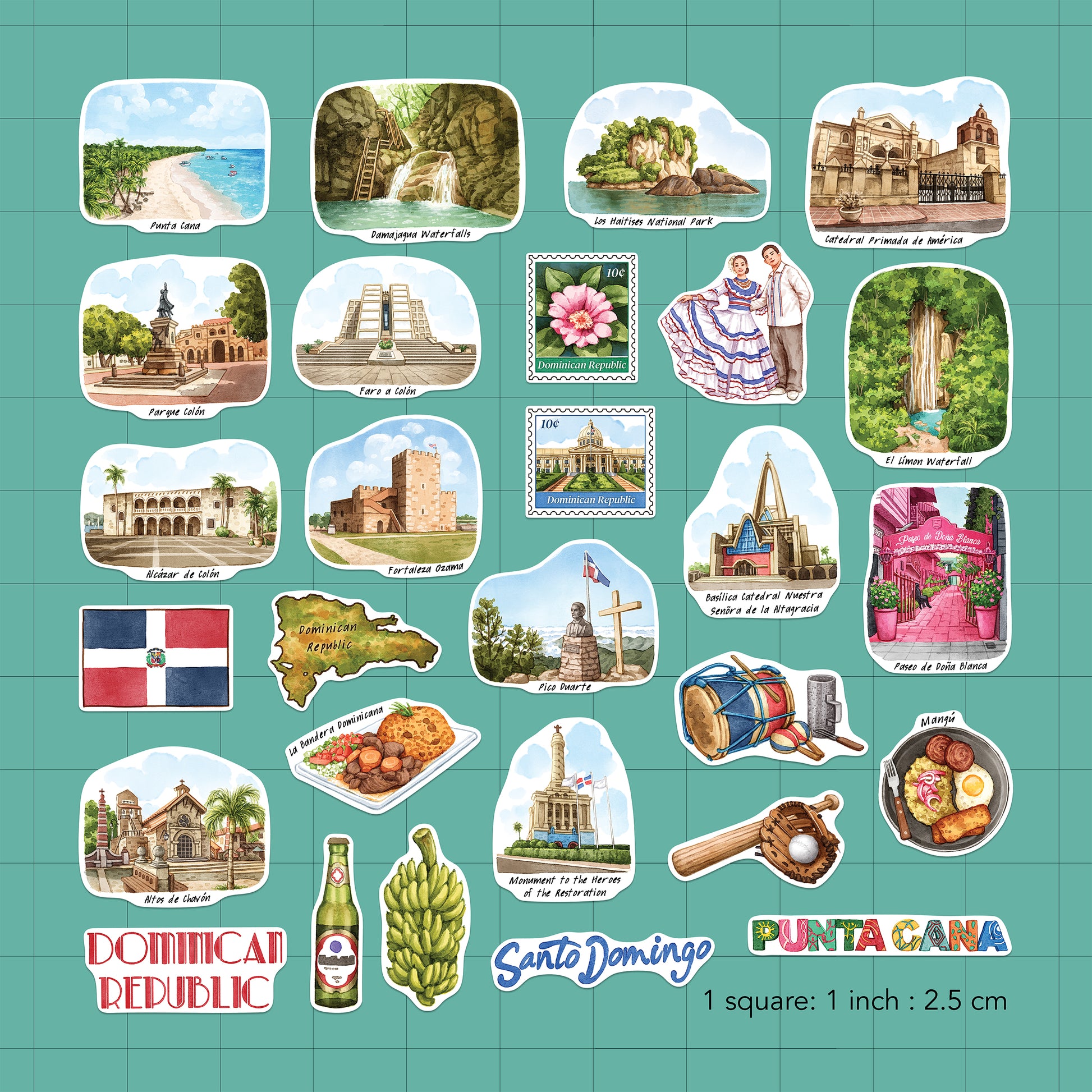 Tropical Dominican Republic Travel Stickers (28pcs)