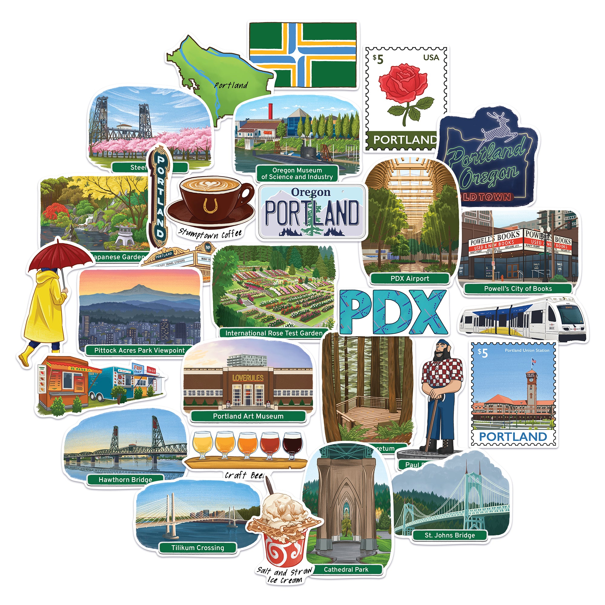 Hipster Portland Travel Stickers (28pcs)