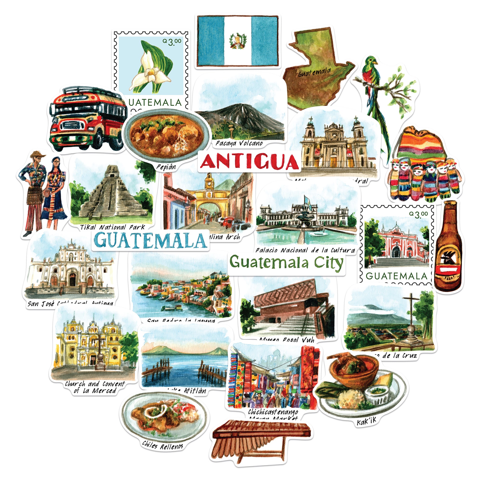 Mystical Guatemala Travel Stickers (28pcs)