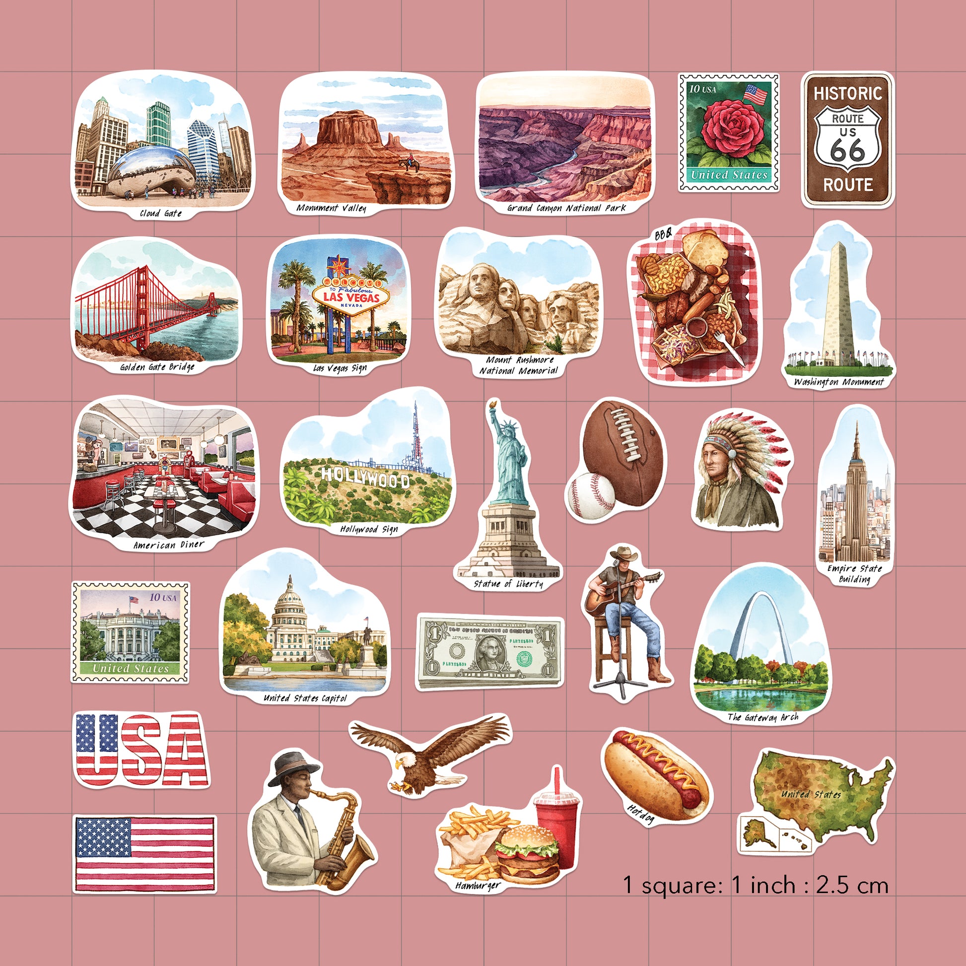 Iconic USA Travel Stickers (28pcs)