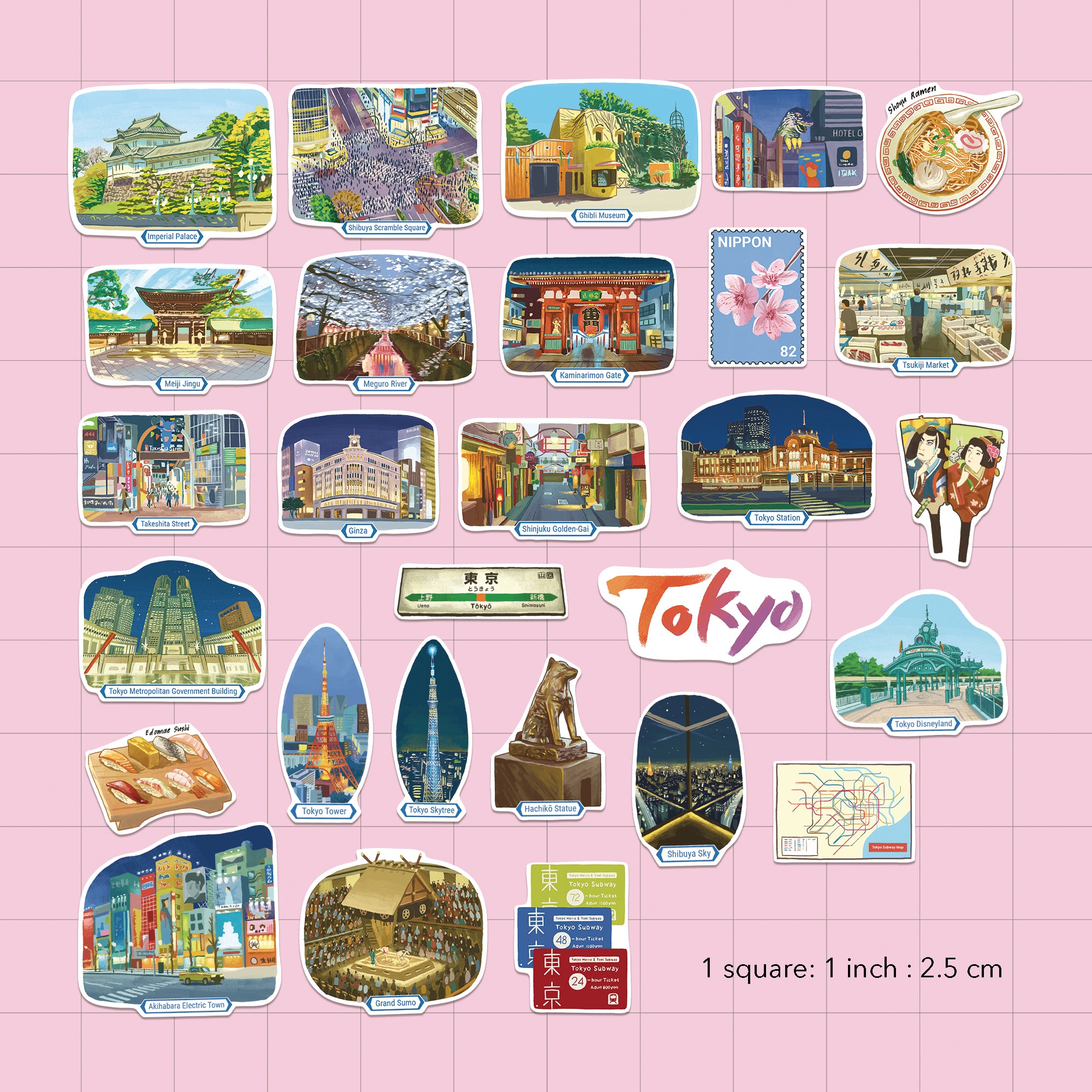 Buzzing Tokyo Travel Stickers (28pcs)
