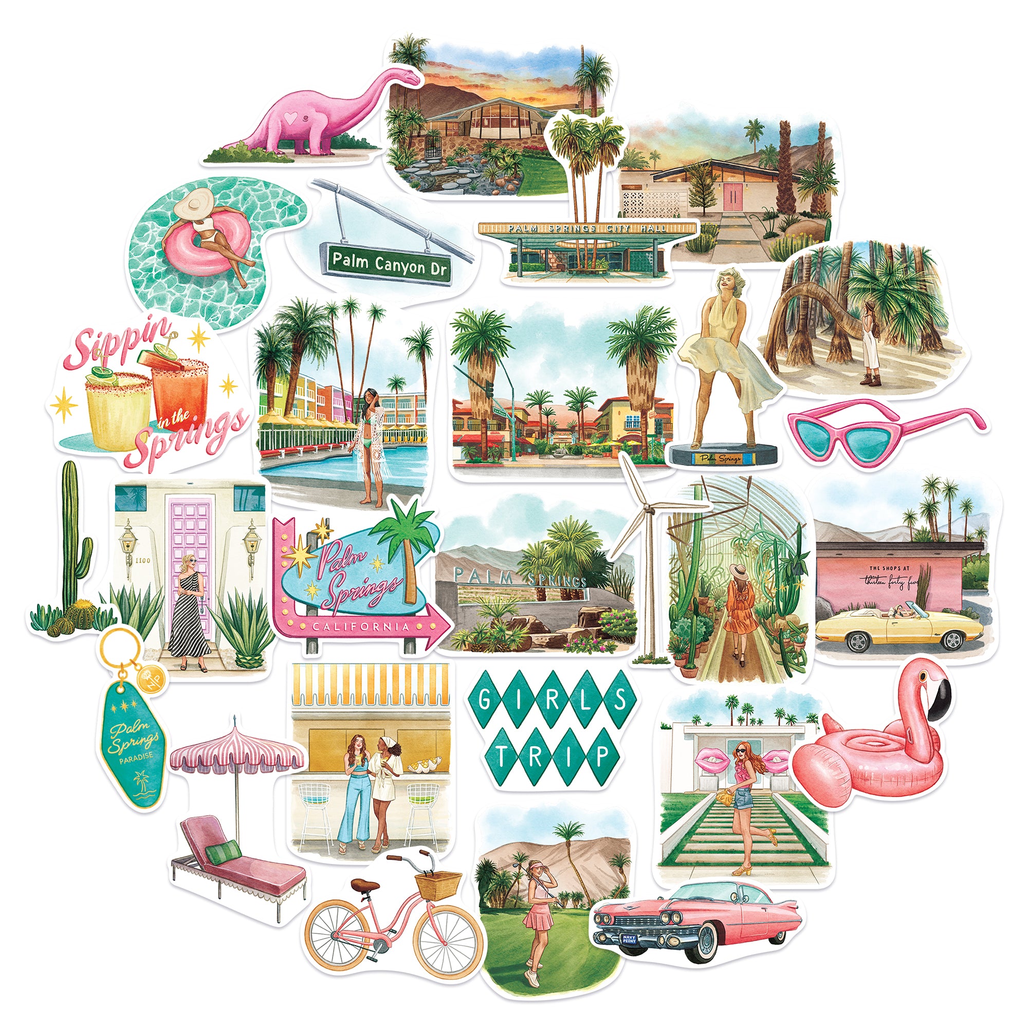 Rustic Palm Springs Travel Stickers (28pcs)