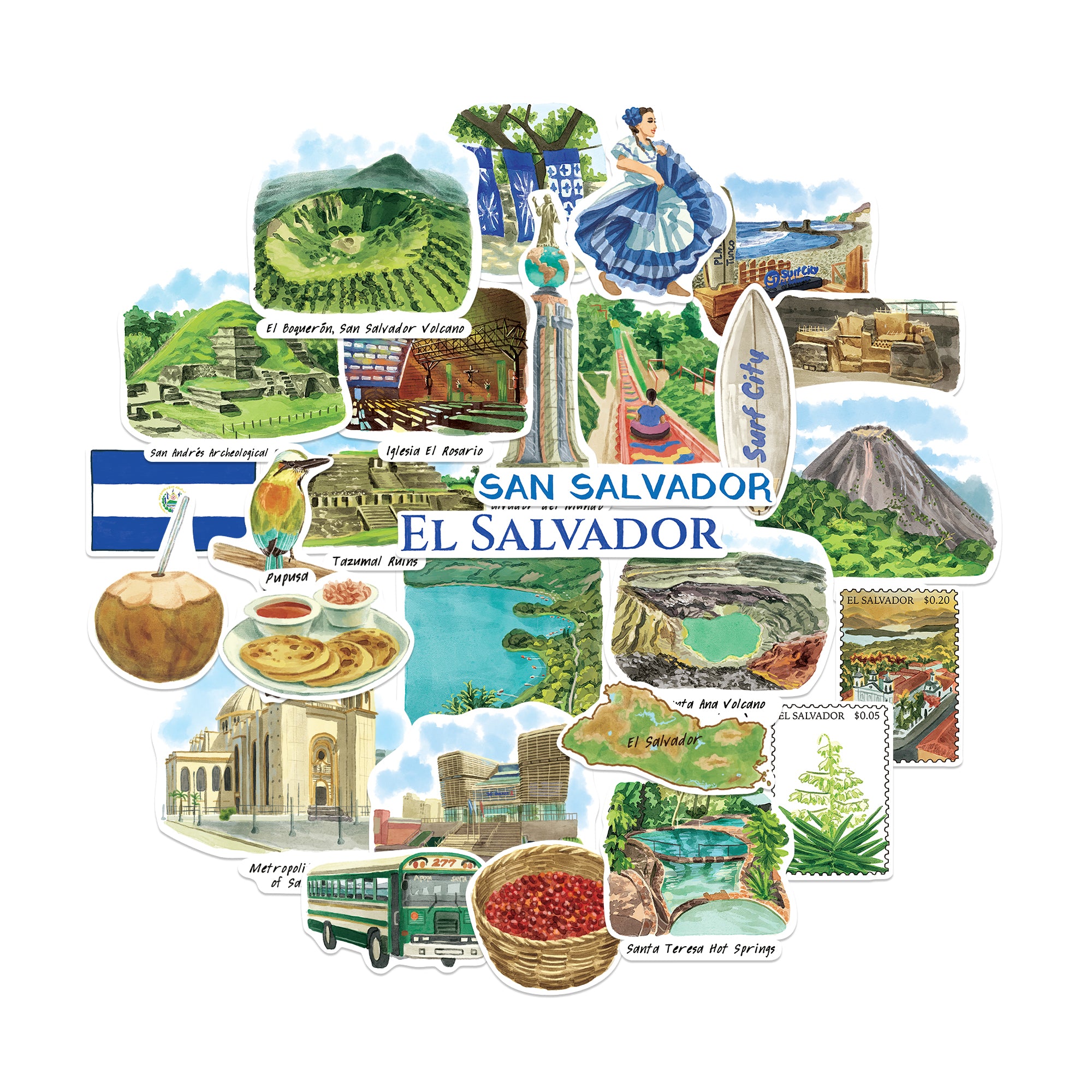 Epic El Salvador Travel Stickers (28pcs)