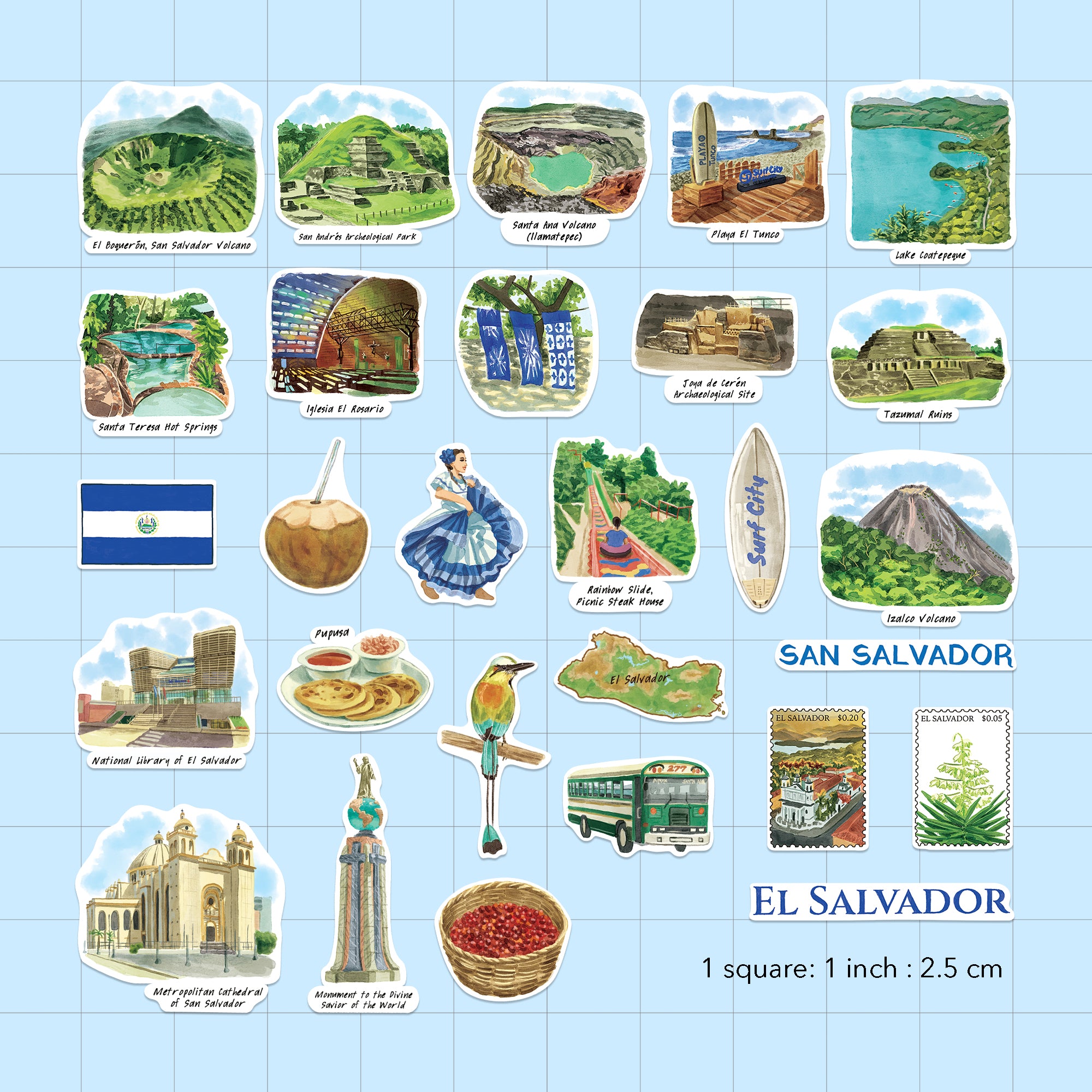 Epic El Salvador Travel Stickers (28pcs)