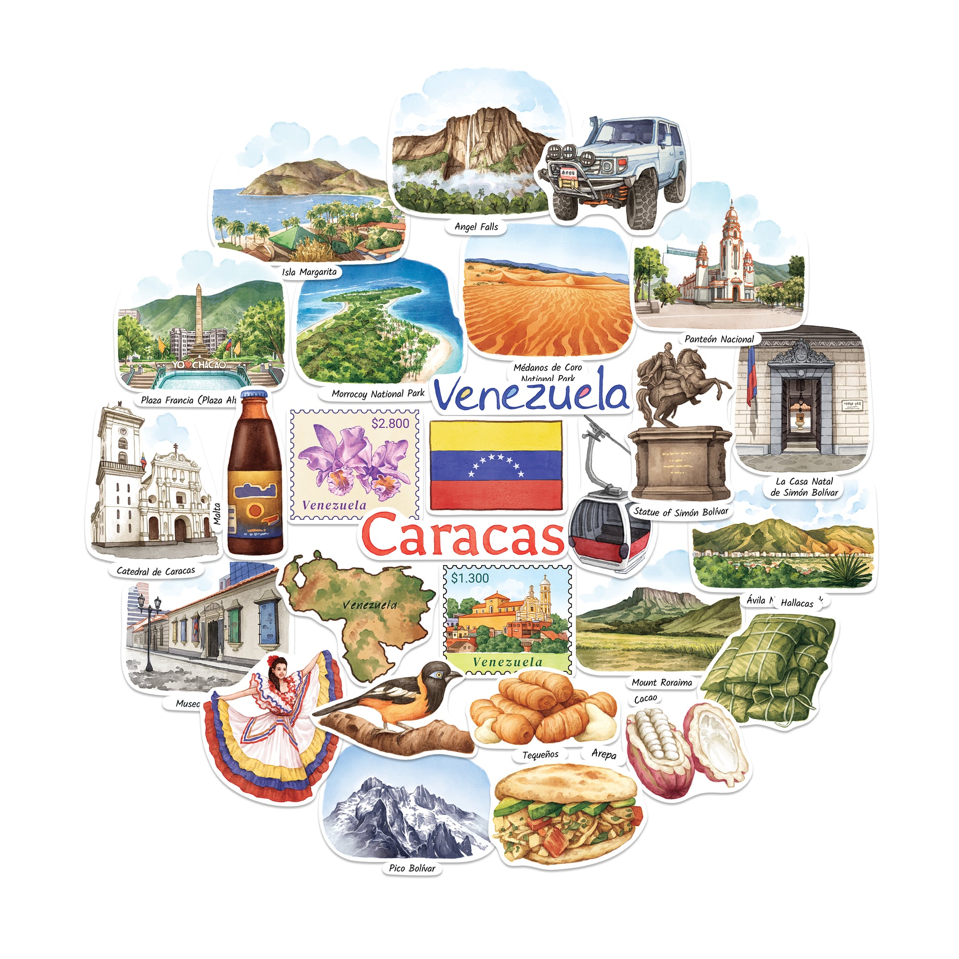 Vibrant Venezuela Travel Stickers (28pcs)