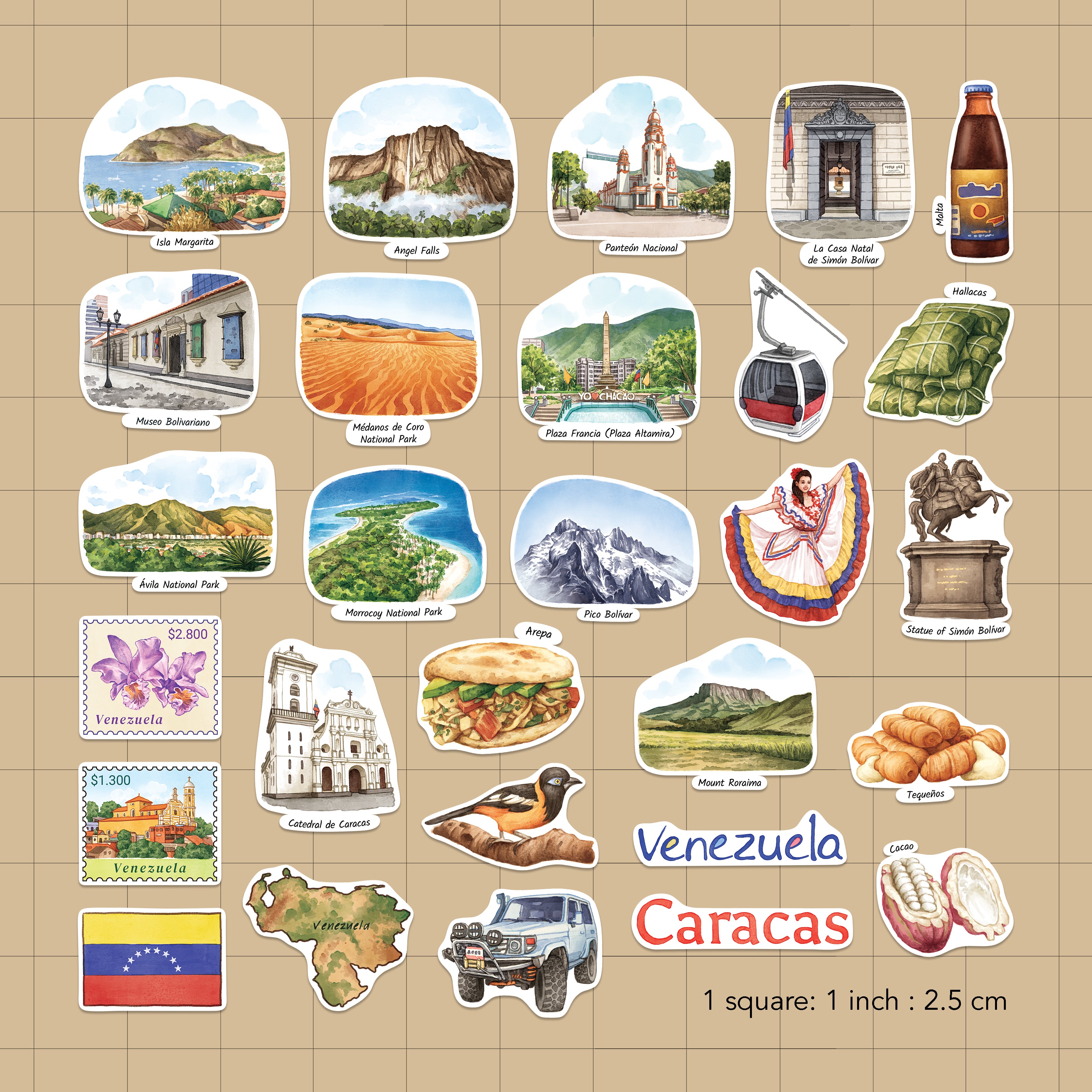 Vibrant Venezuela Travel Stickers (28pcs)