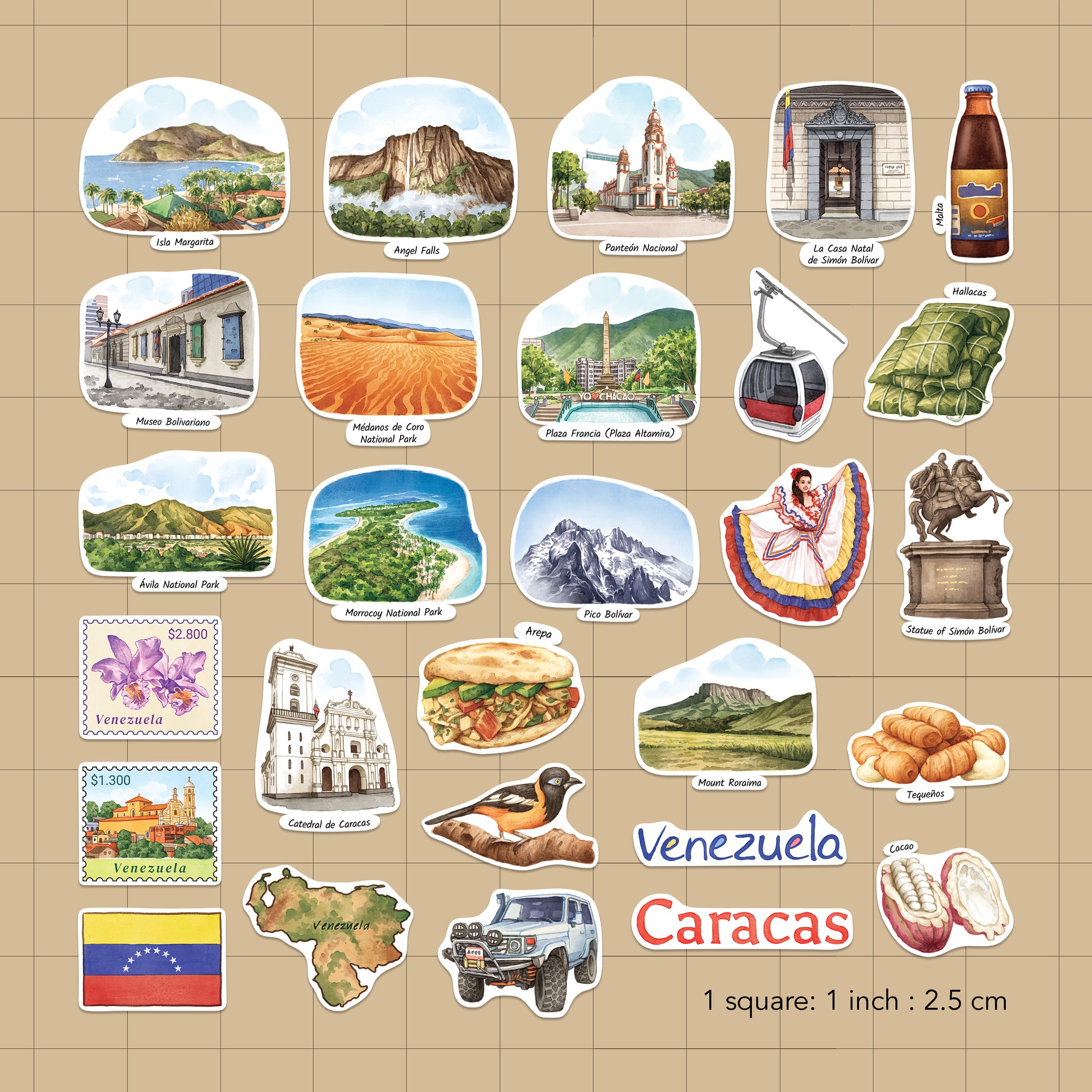 Vibrant Venezuela Travel Stickers (28pcs)