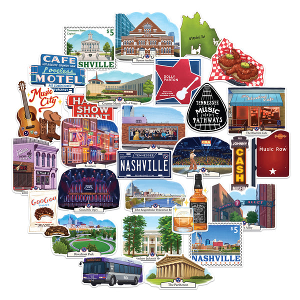 Lively Nashville Travel Stickers (28pcs)