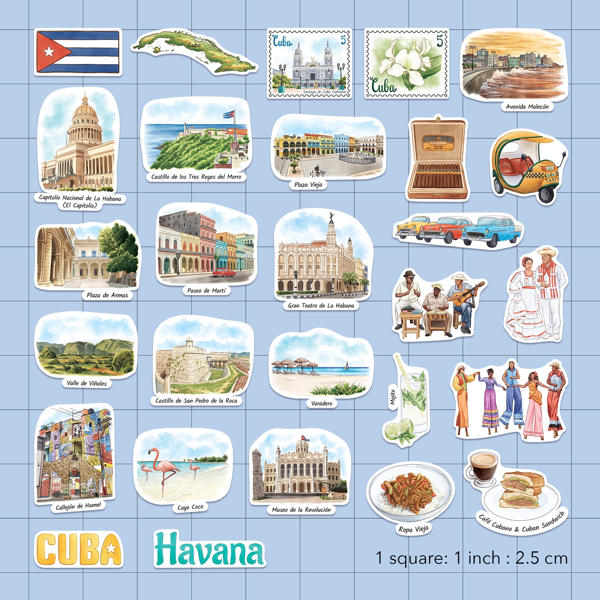 Rhythmic Cuba Travel Stickers (28pcs)