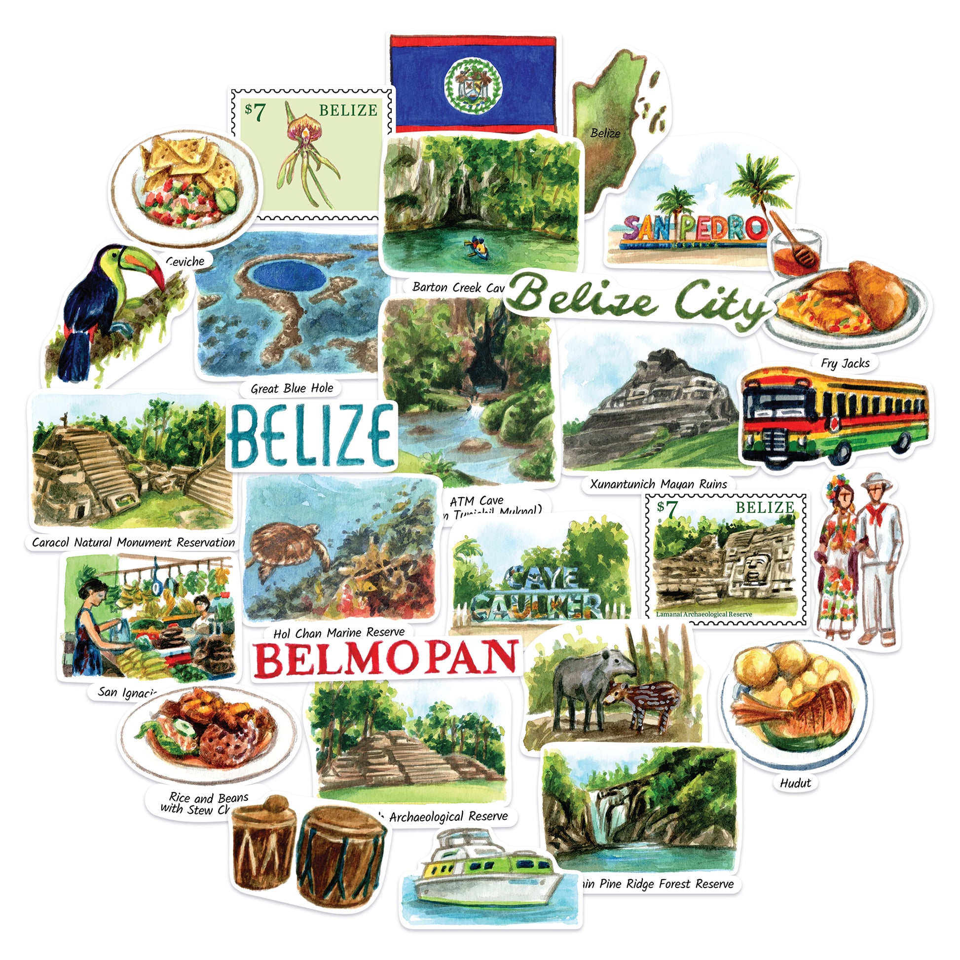 Breezy Belize Travel Stickers (28pcs)