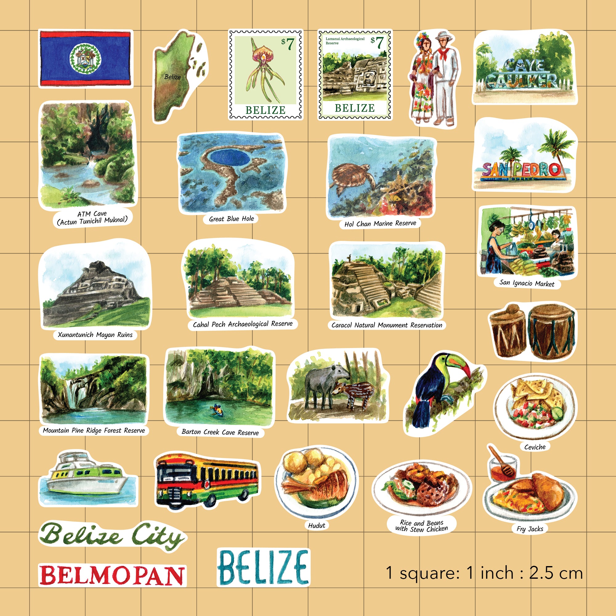 Breezy Belize Travel Stickers (28pcs)