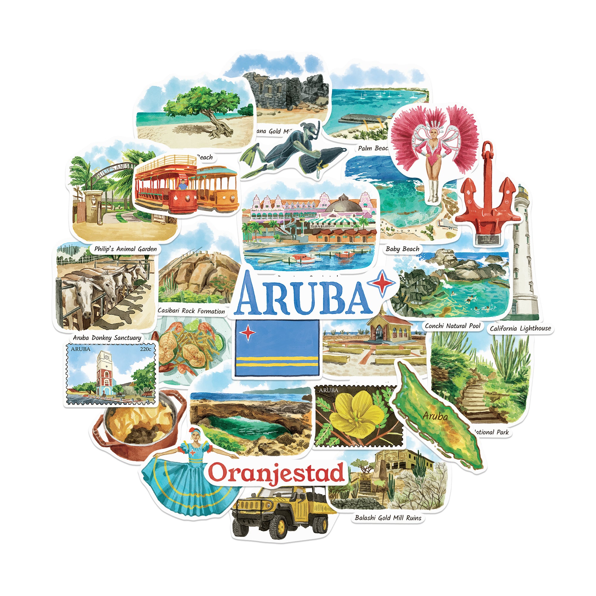 Relaxing Aruba Travel Stickers (28pcs)