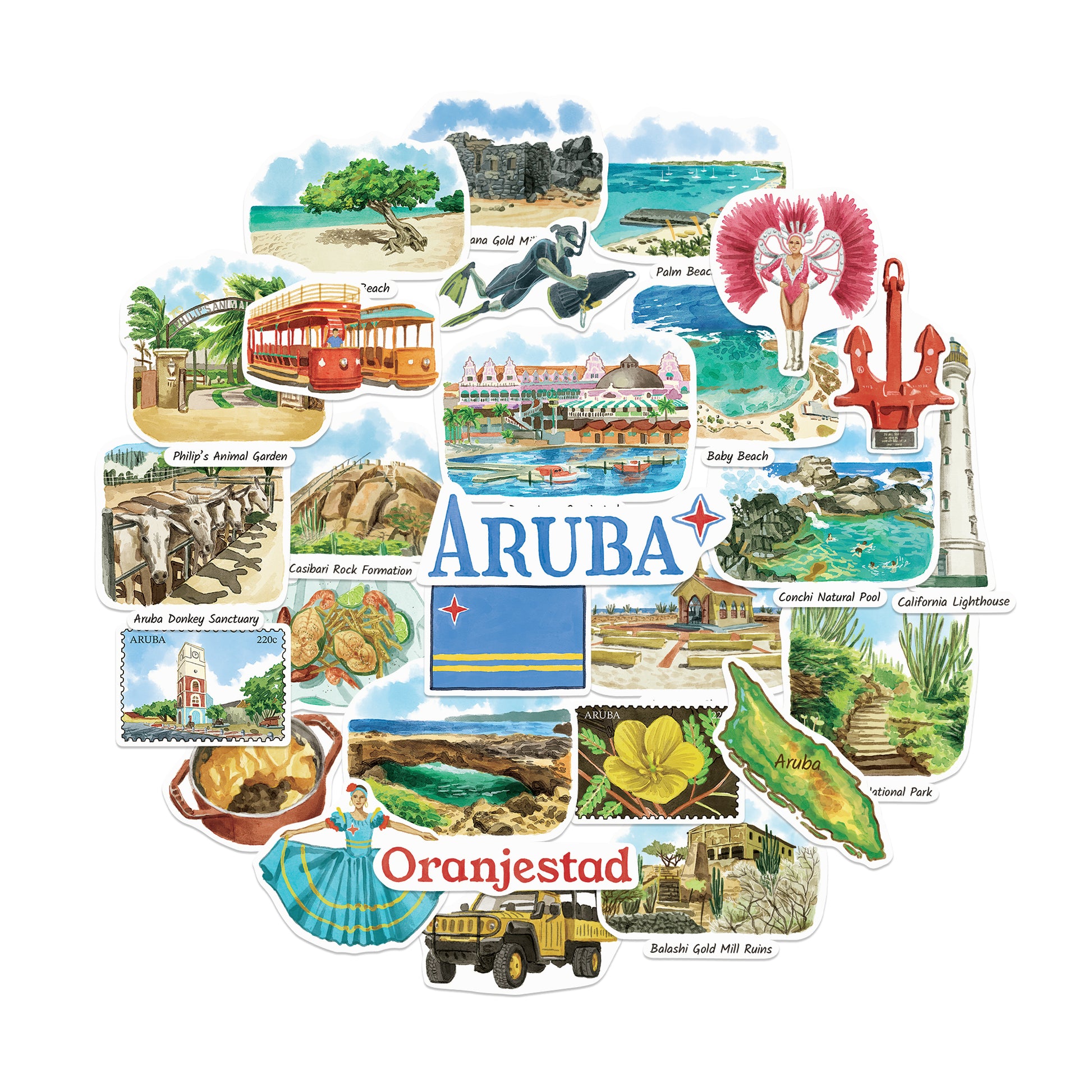 Relaxing Aruba Travel Stickers (28pcs)