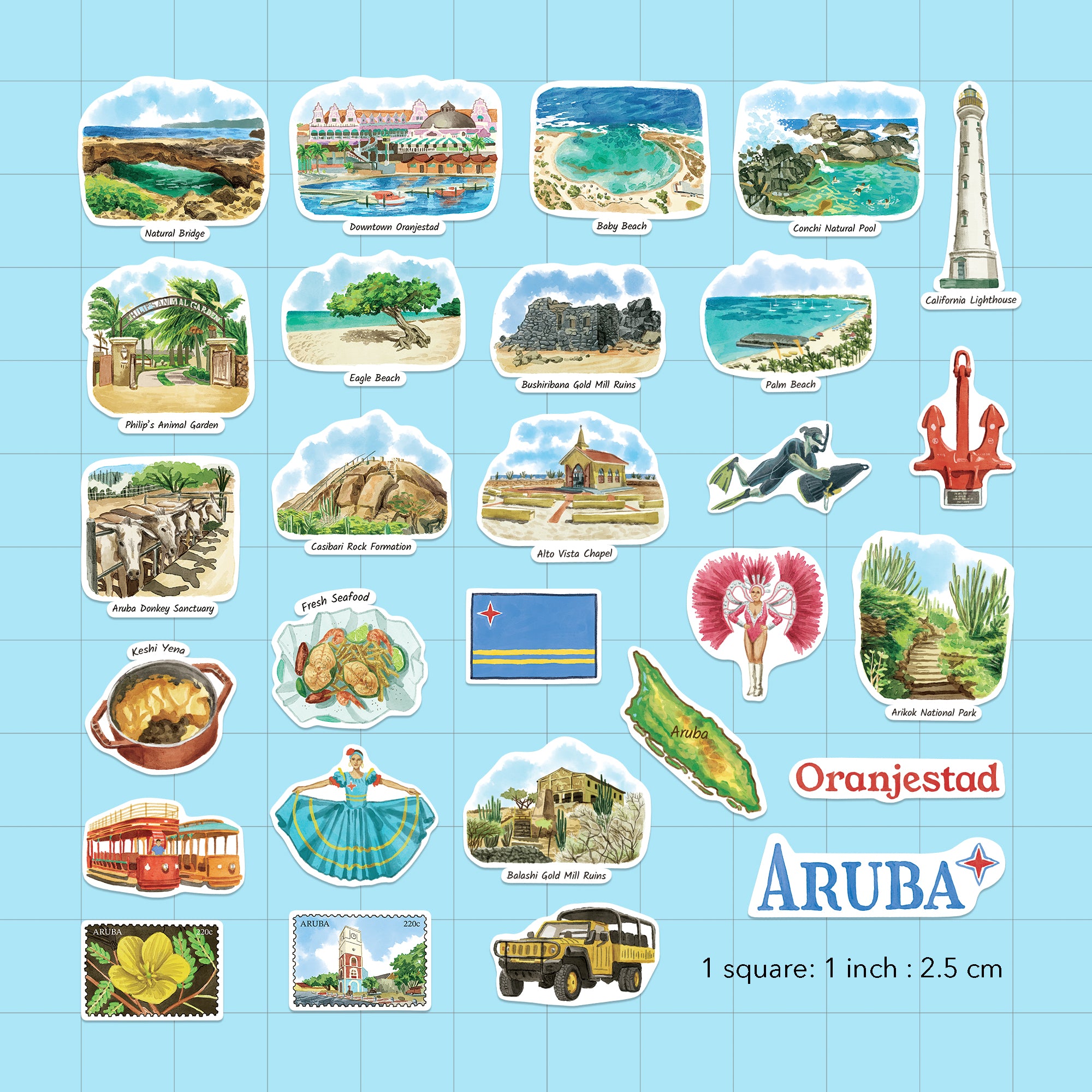 Relaxing Aruba Travel Stickers (28pcs)