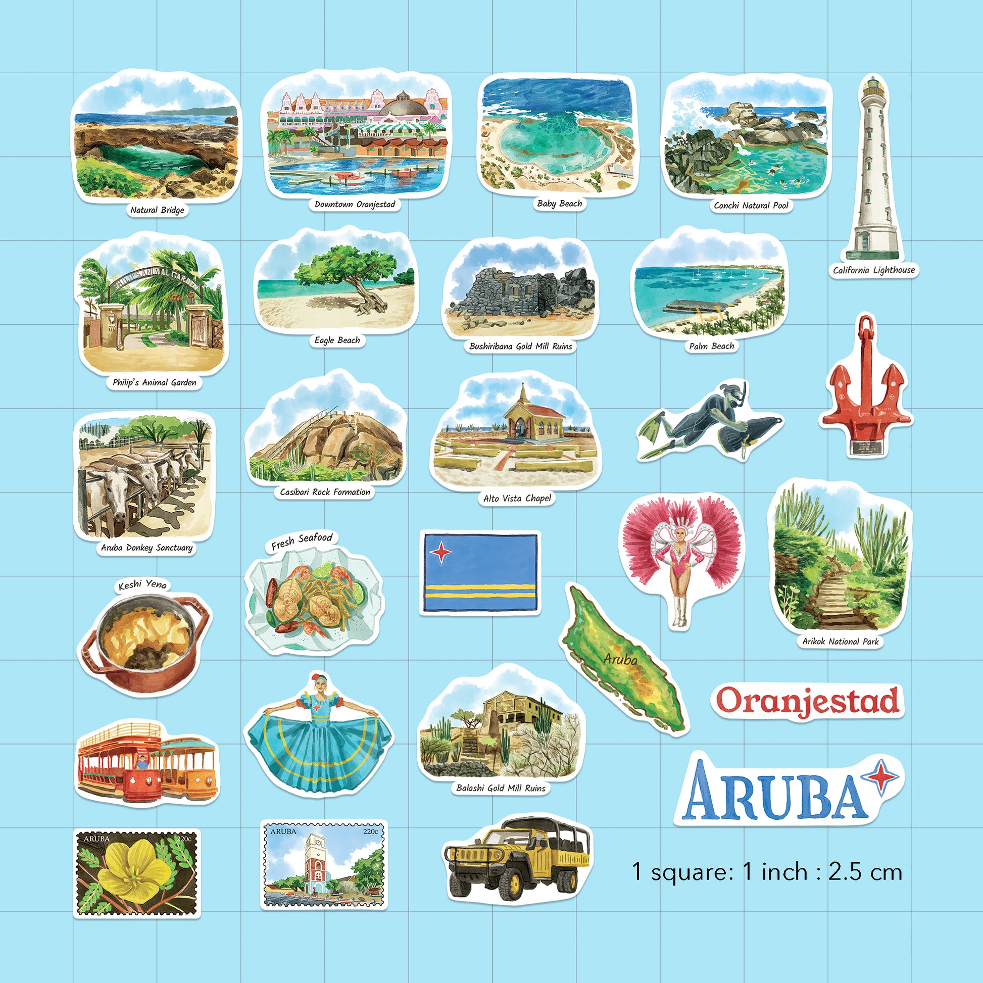 Relaxing Aruba Travel Stickers (28pcs)