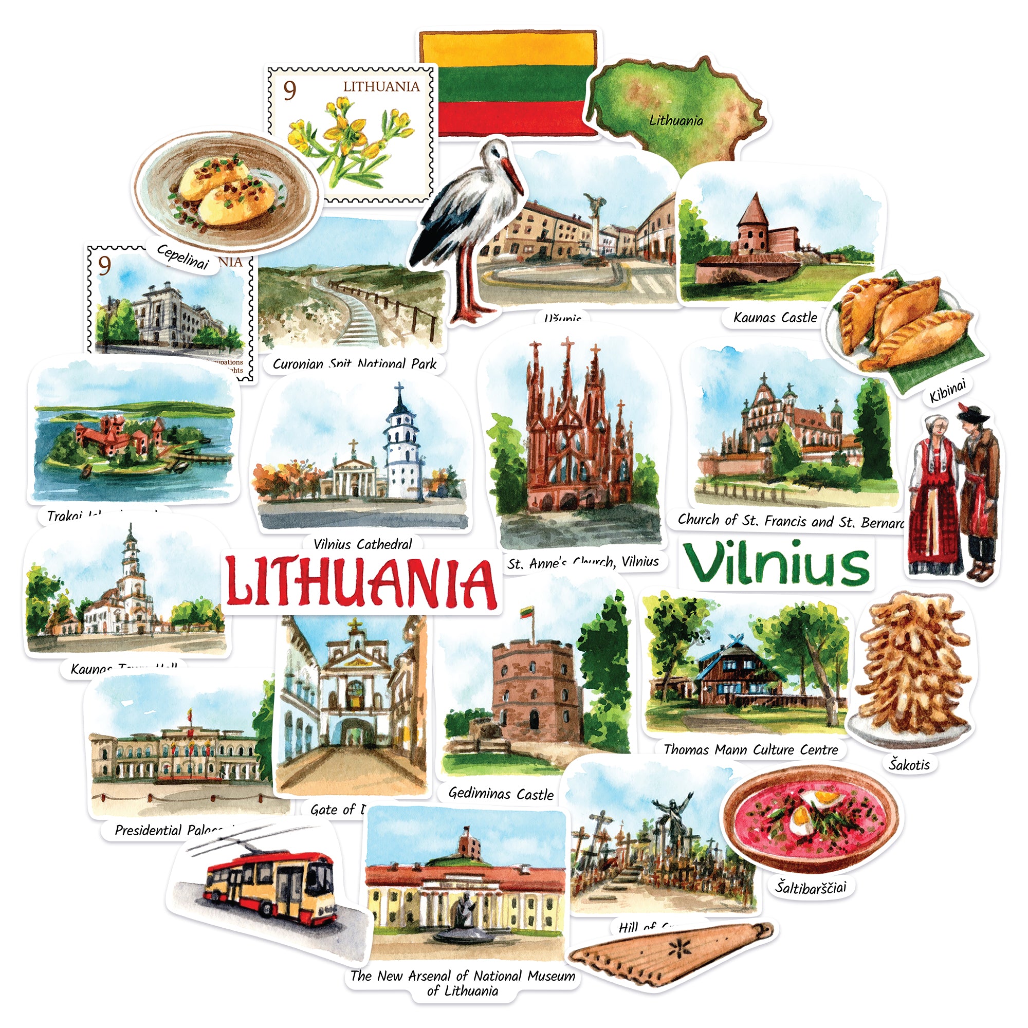 Historic Lithuania Travel Stickers (28pcs)