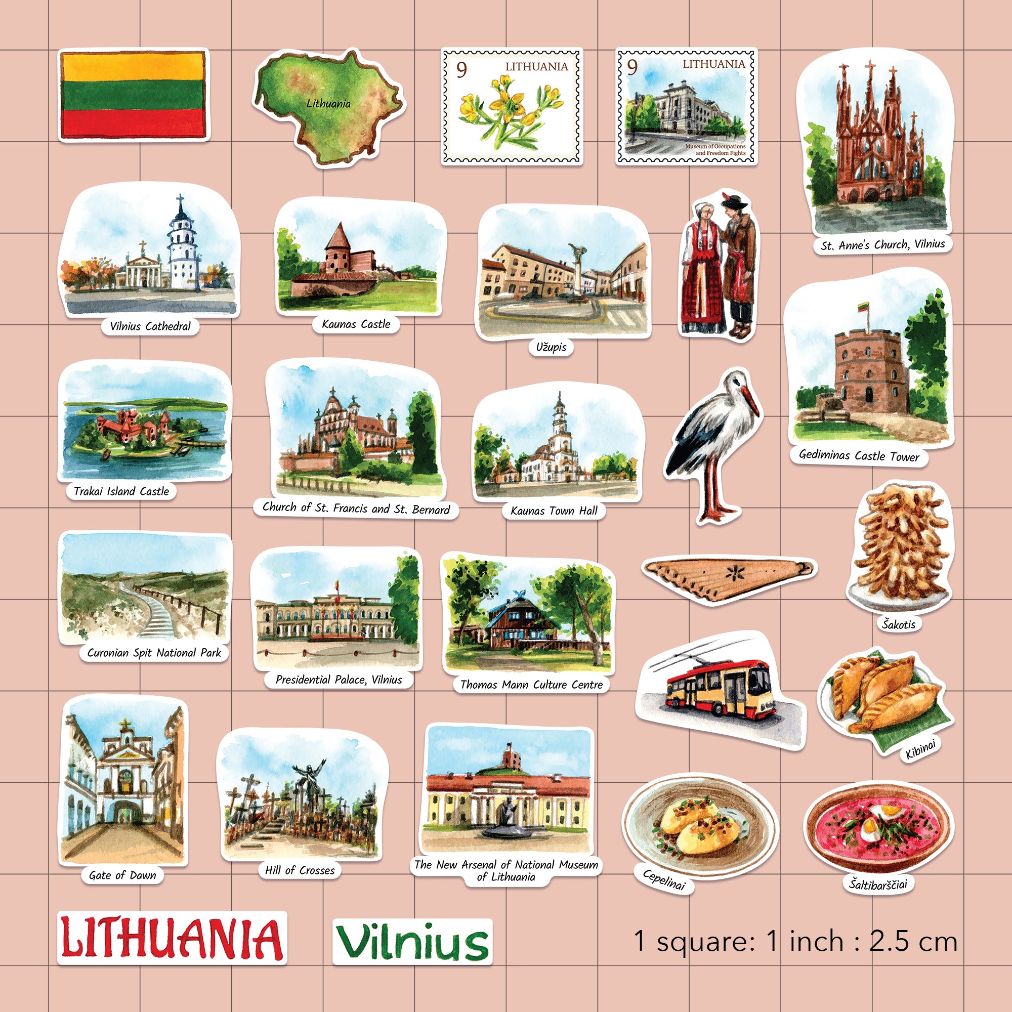 Historic Lithuania Travel Stickers (28pcs)