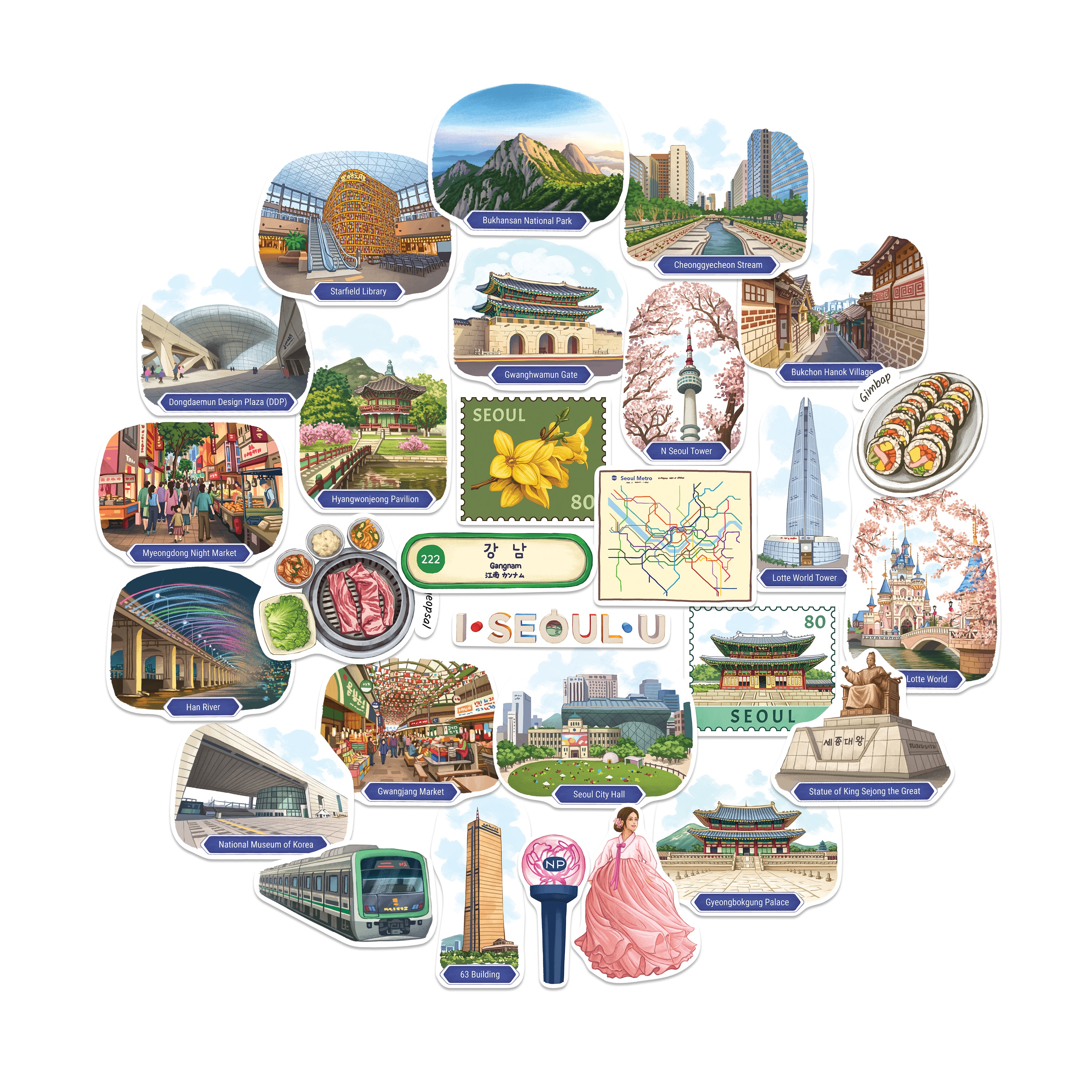 Energetic Seoul Travel Stickers (28pcs)