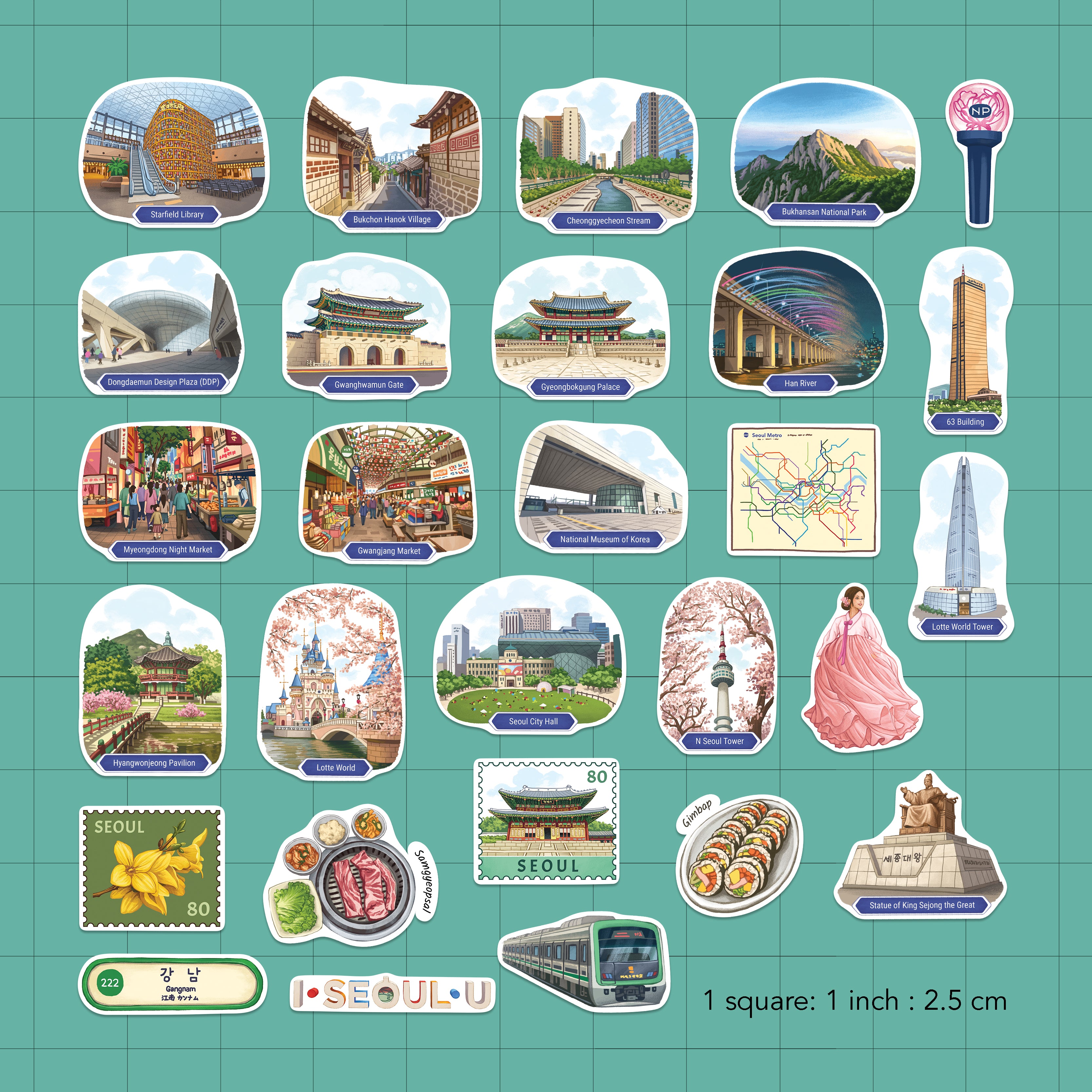 Energetic Seoul Travel Stickers (28pcs)