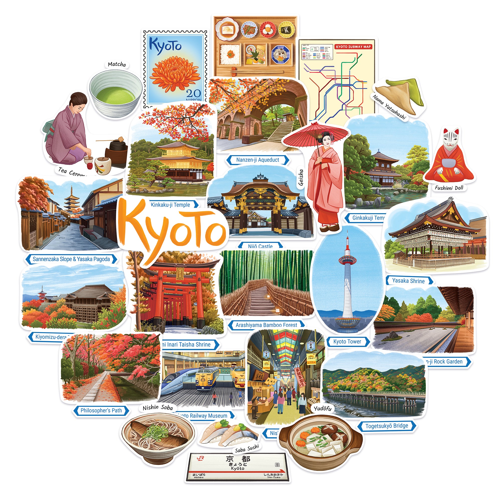 Calming Kyoto Travel Stickers (28pcs)