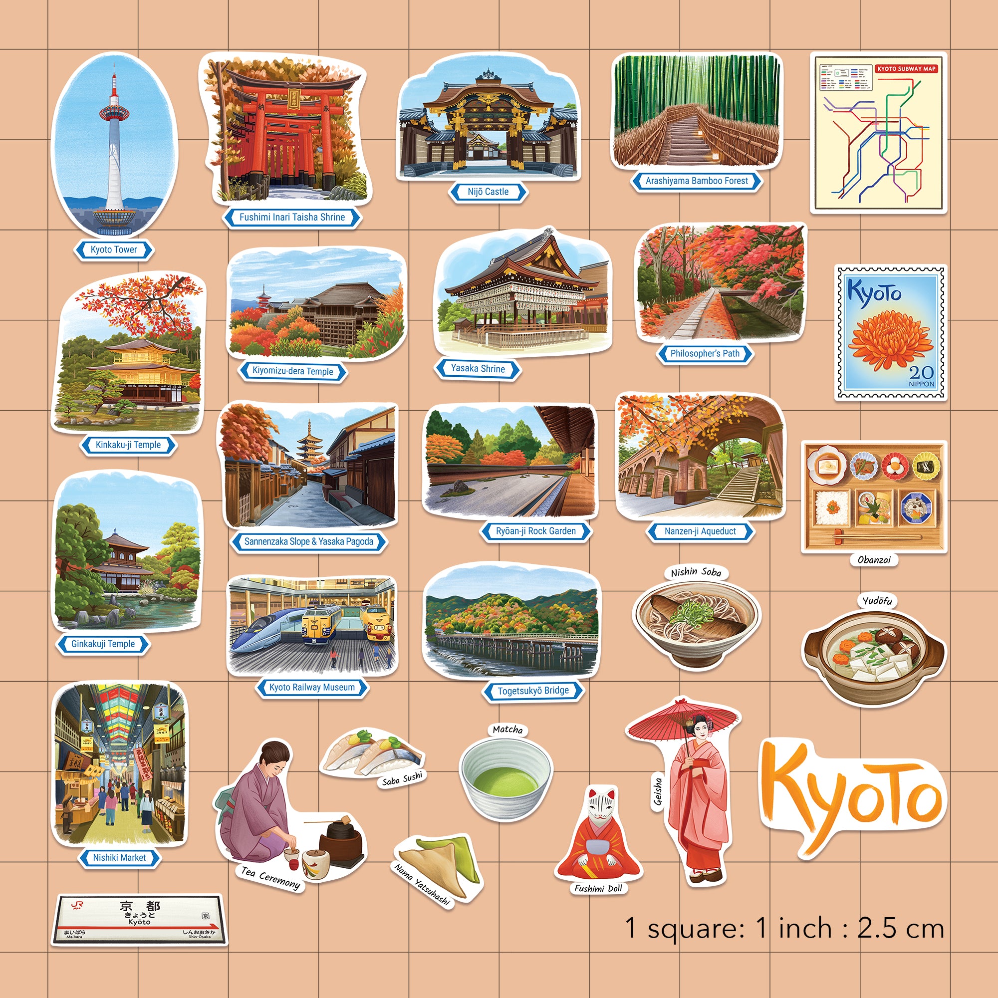 Calming Kyoto Travel Stickers (28pcs)