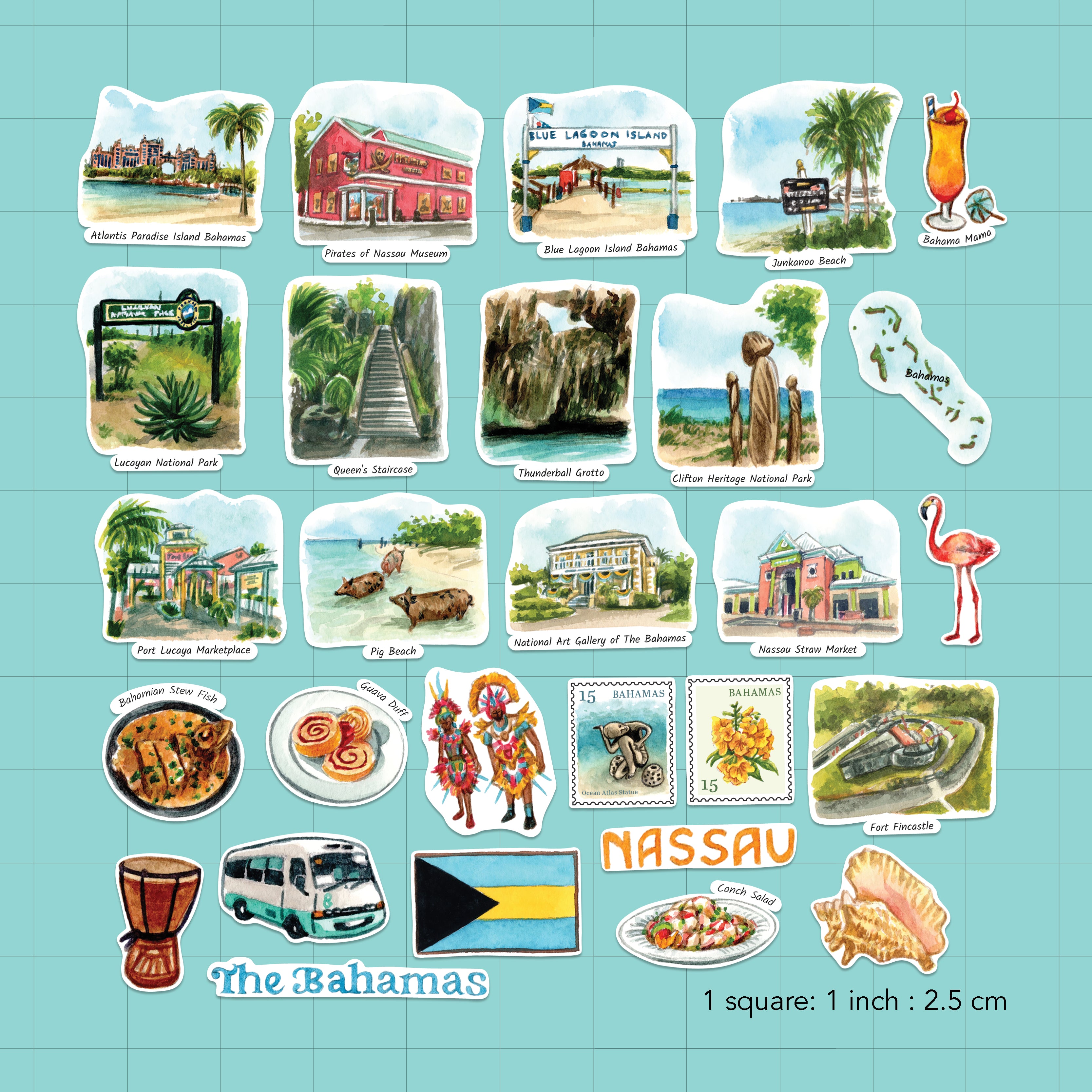Blissful Bahamas Travel Stickers (28pcs)