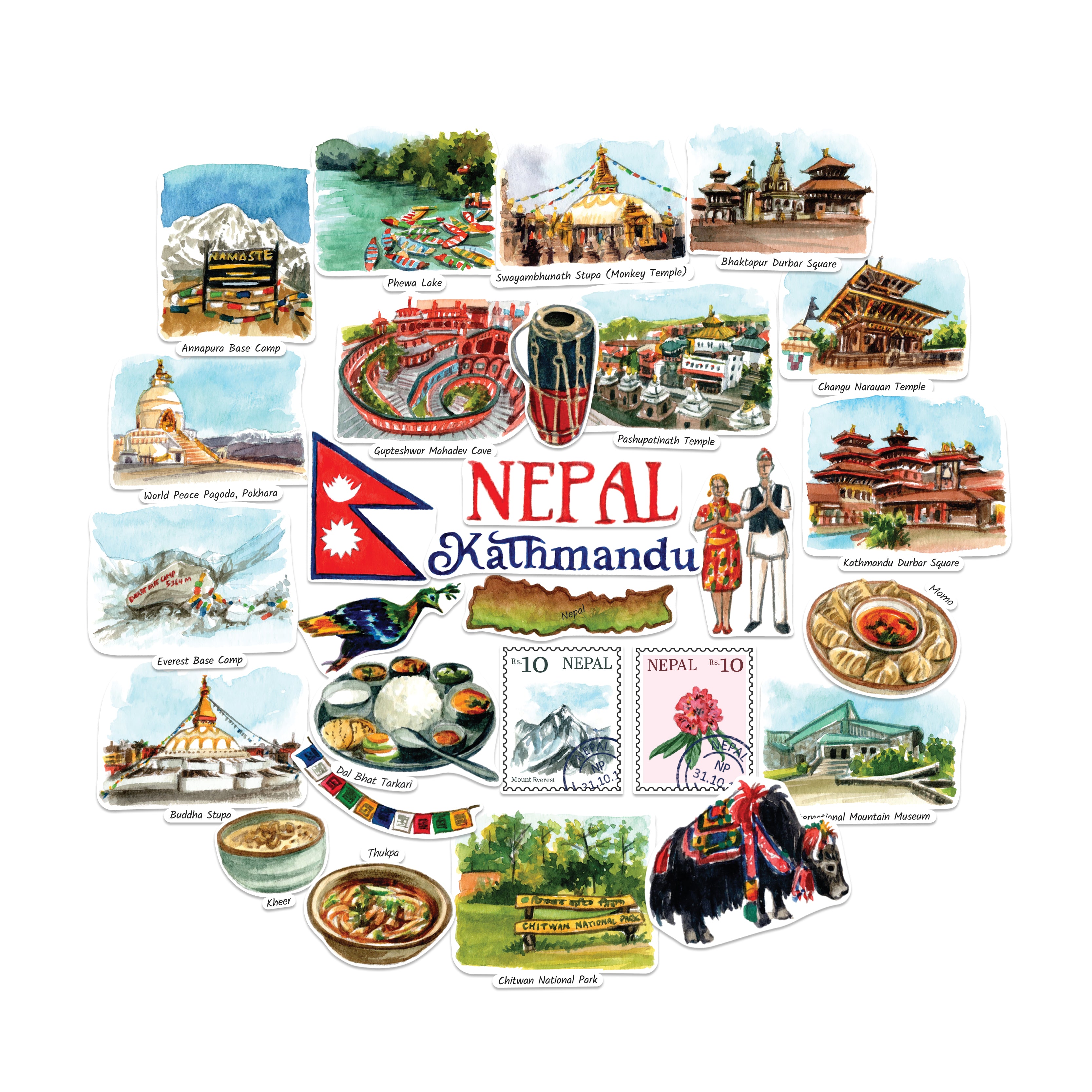 Spiritual Nepal Travel Stickers (28pcs)
