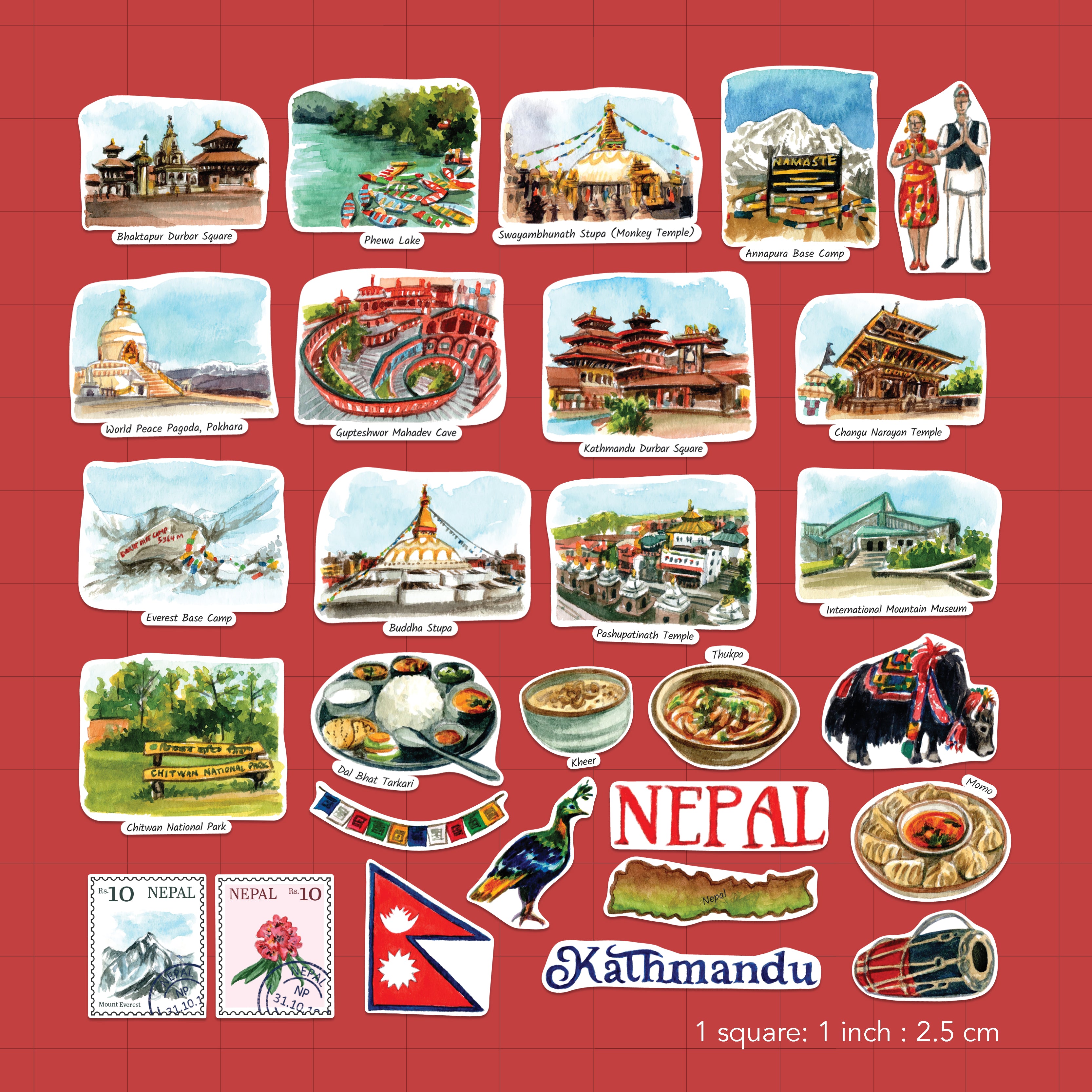 Spiritual Nepal Travel Stickers (28pcs)