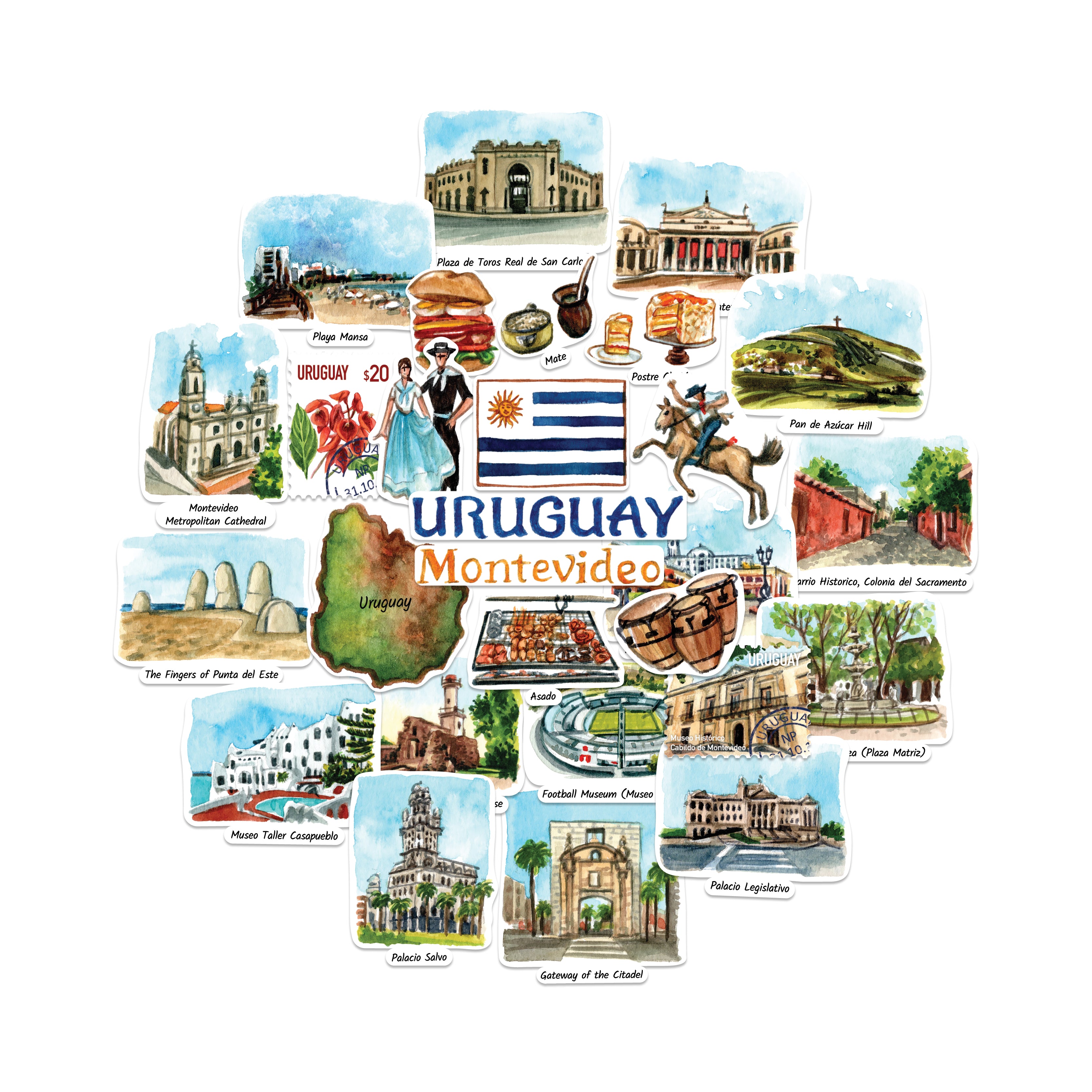 Unforgettable Uruguay Travel Stickers (28pcs)