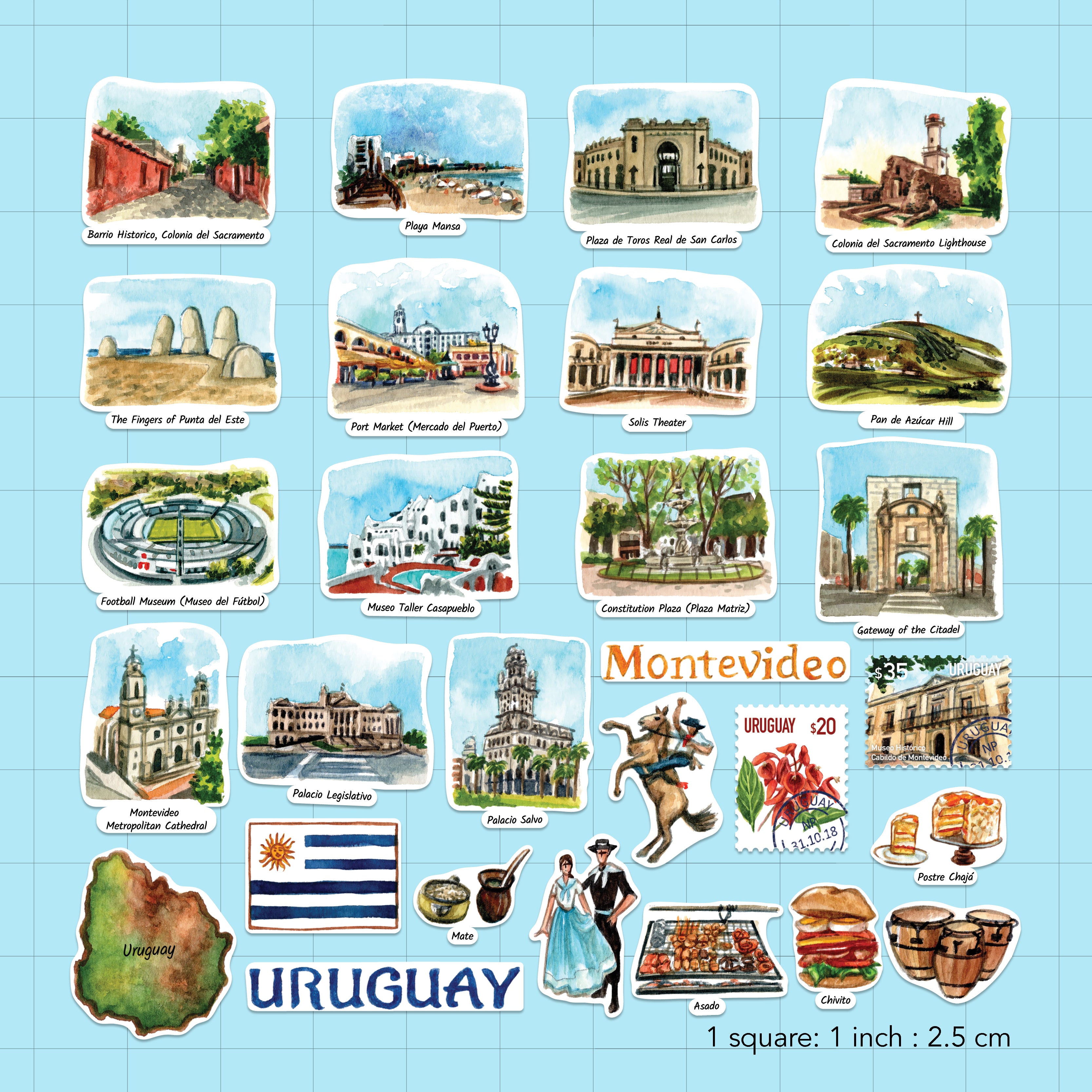 Unforgettable Uruguay Travel Stickers (28pcs)