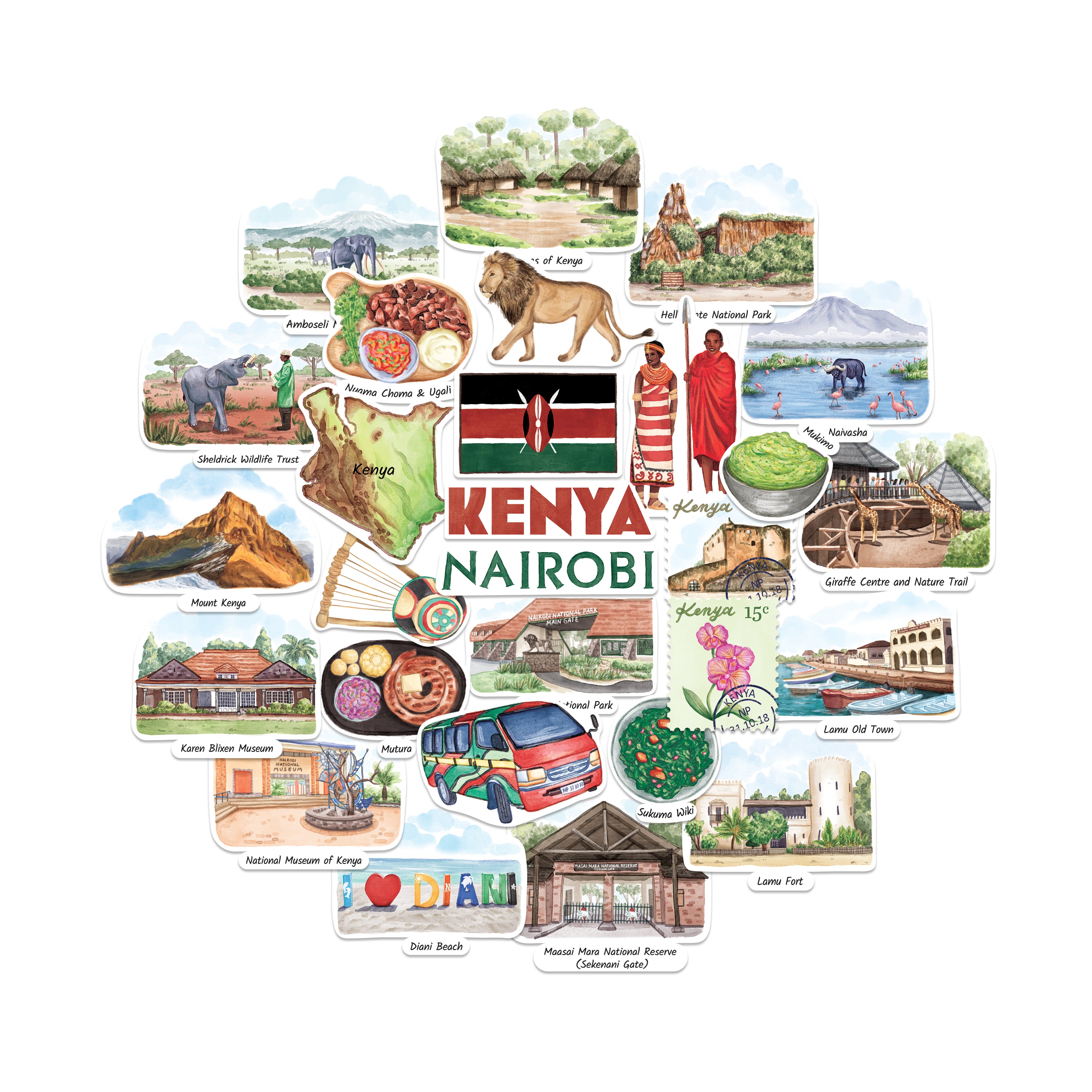 Kindred Kenya Travel Stickers (28pcs)