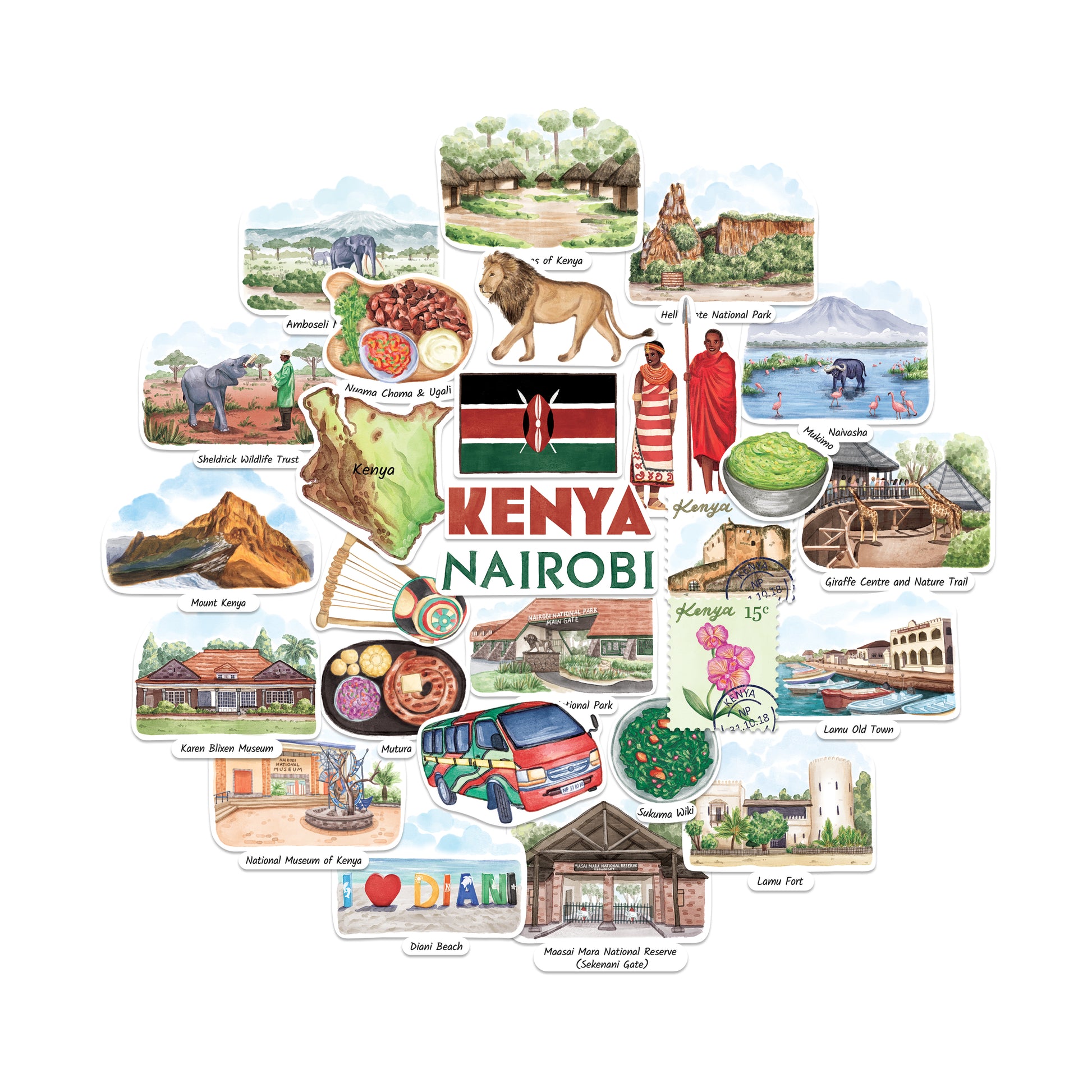 Kindred Kenya Travel Stickers (28pcs)