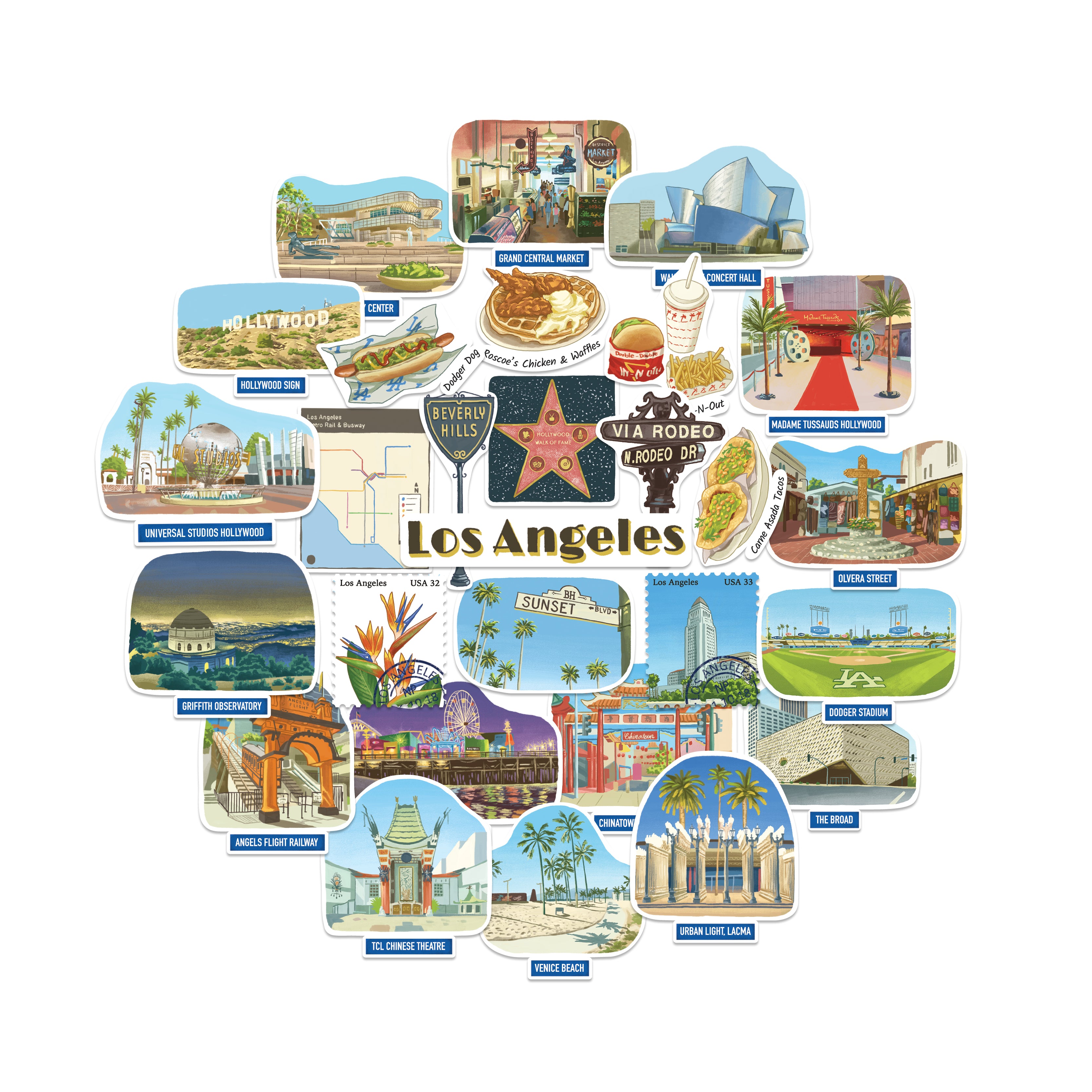 Lively Los Angeles Travel Stickers (28pcs)