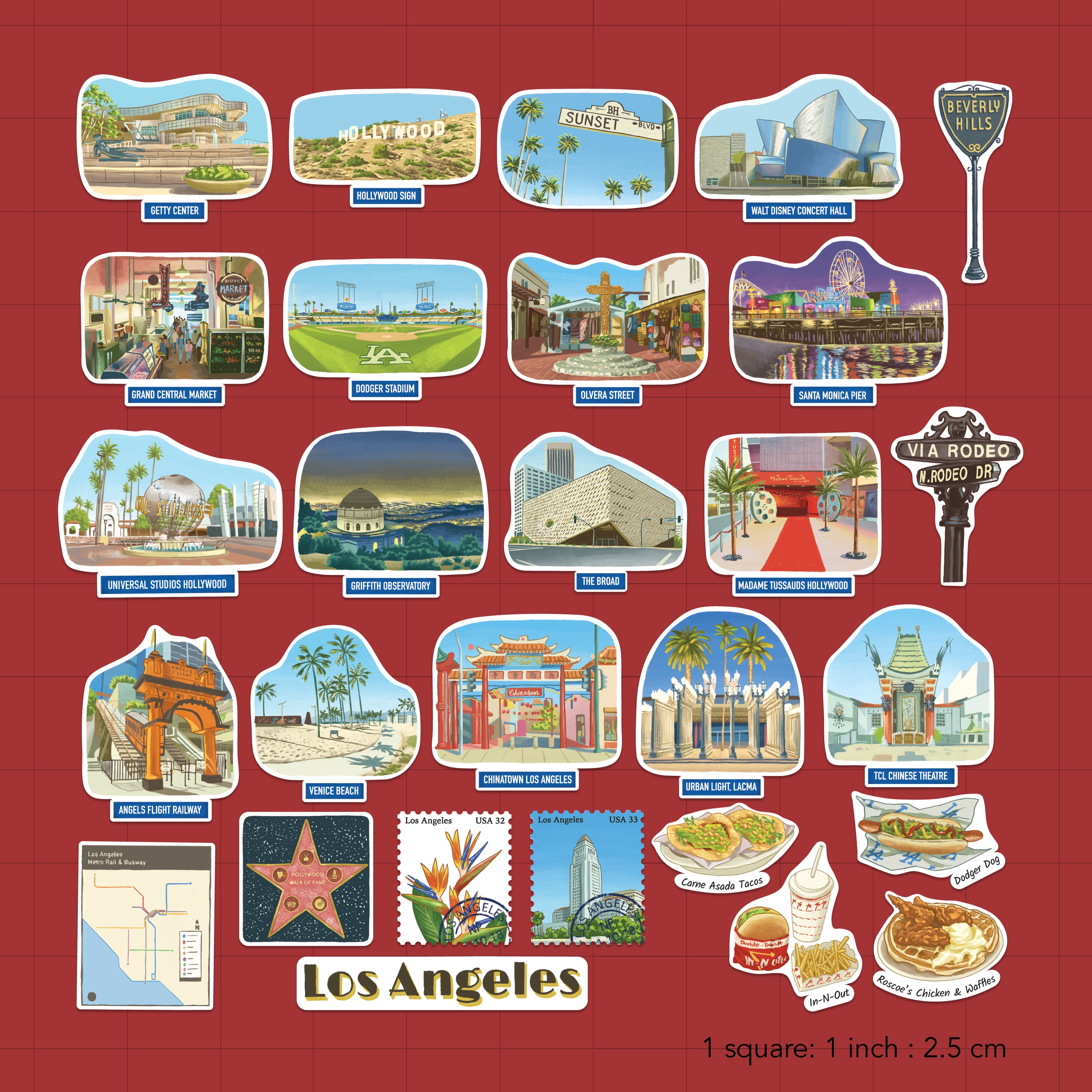 Lively Los Angeles Travel Stickers (28pcs)