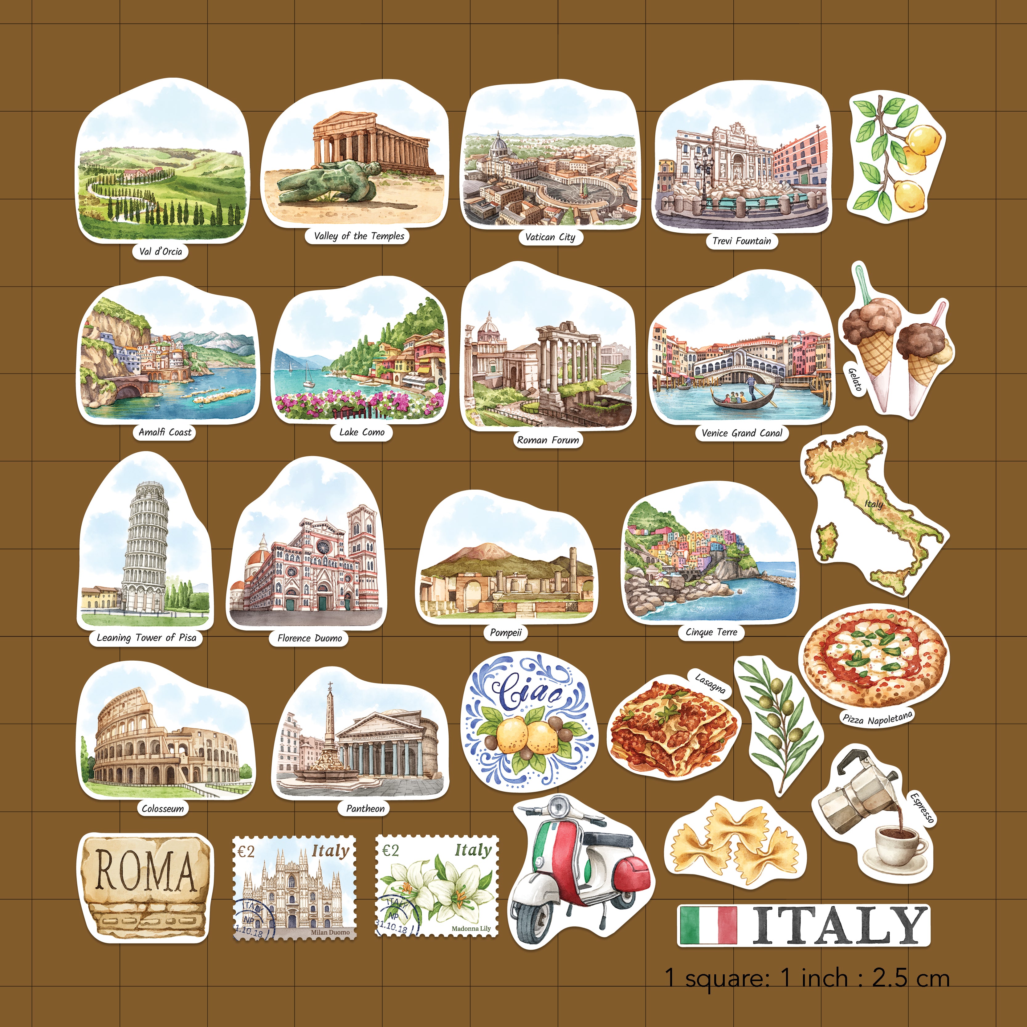Indulgent Italy Travel Stickers (28pcs)