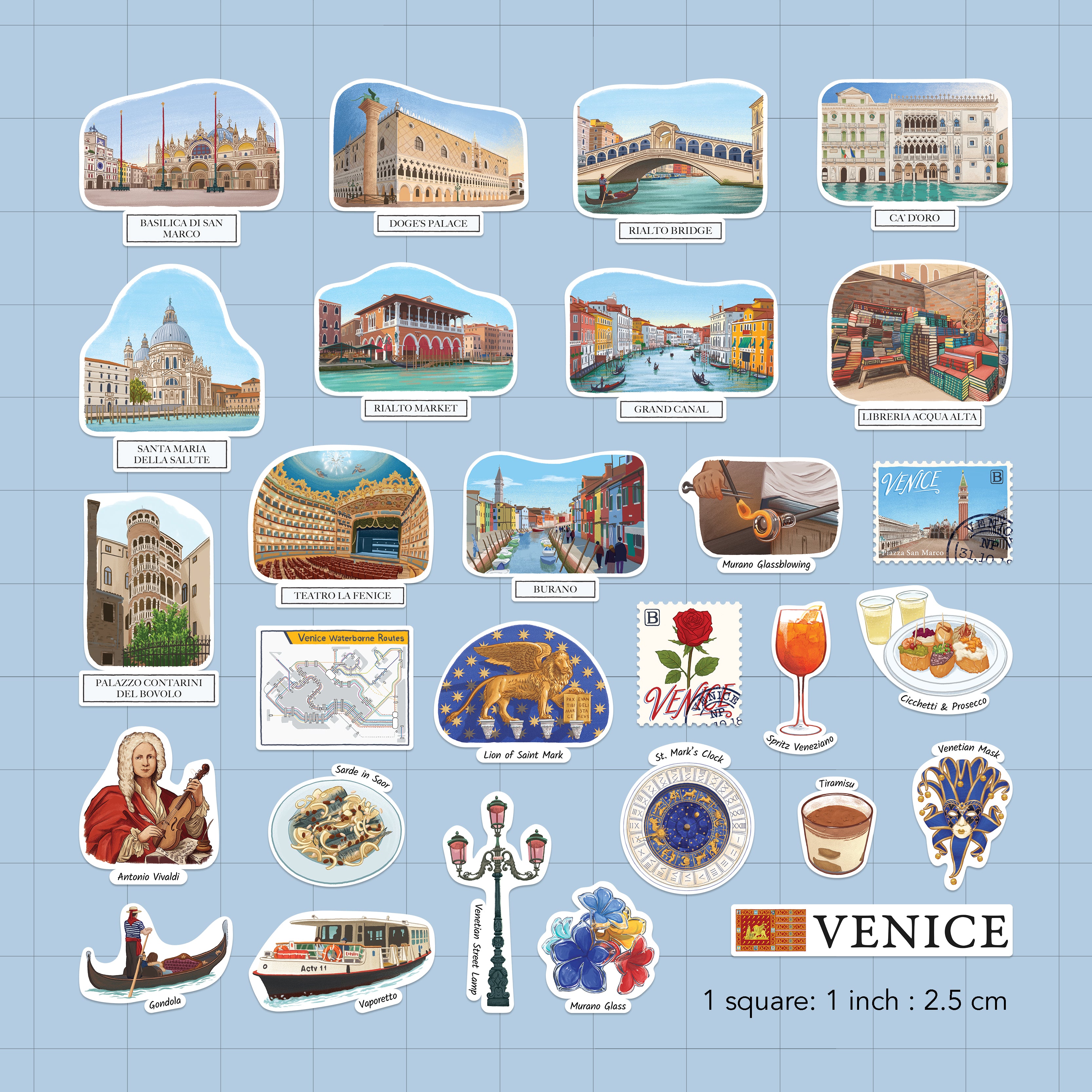 Velvety Venice Travel Stickers (28pcs)
