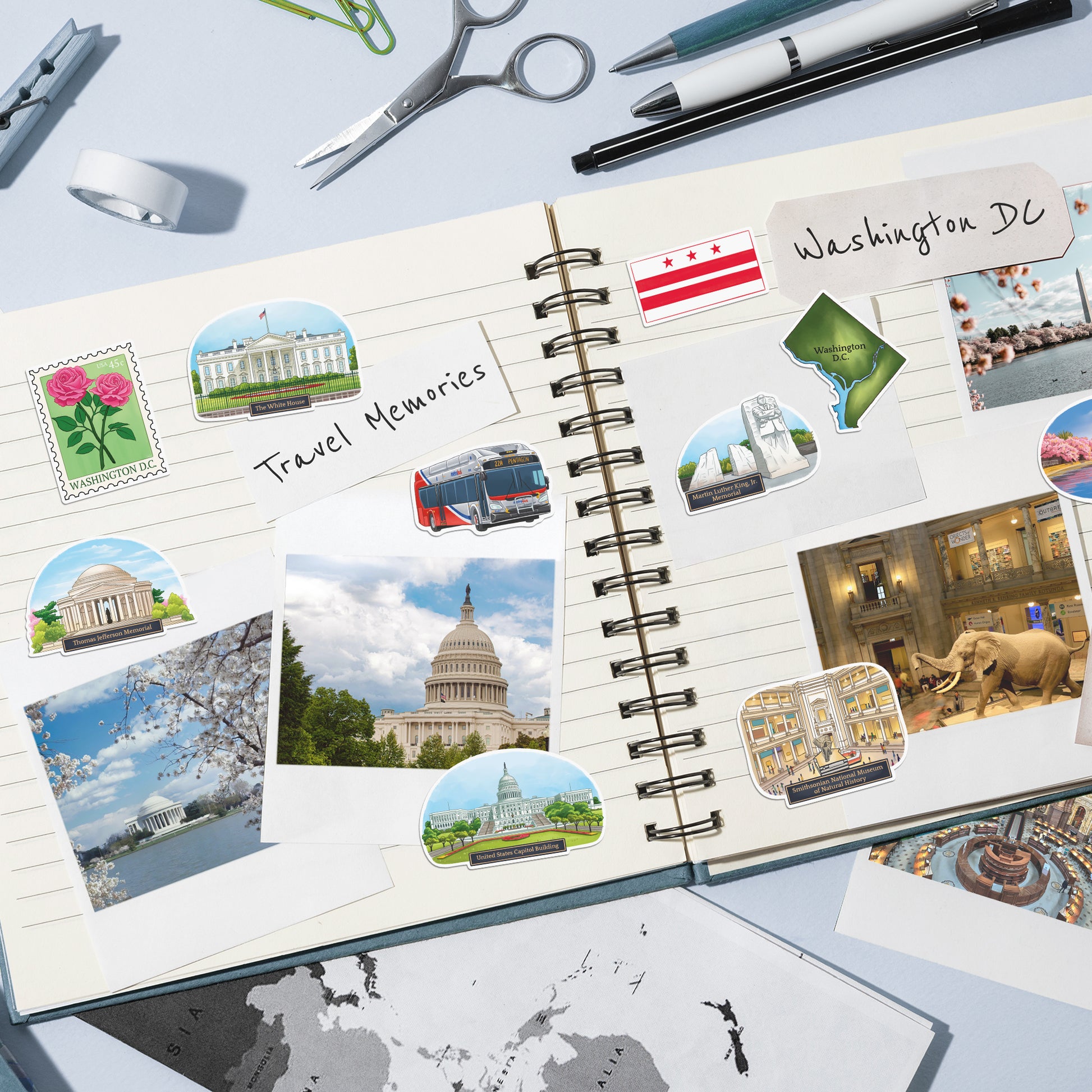 Monumental Washington DC Travel Stickers (28 pcs)