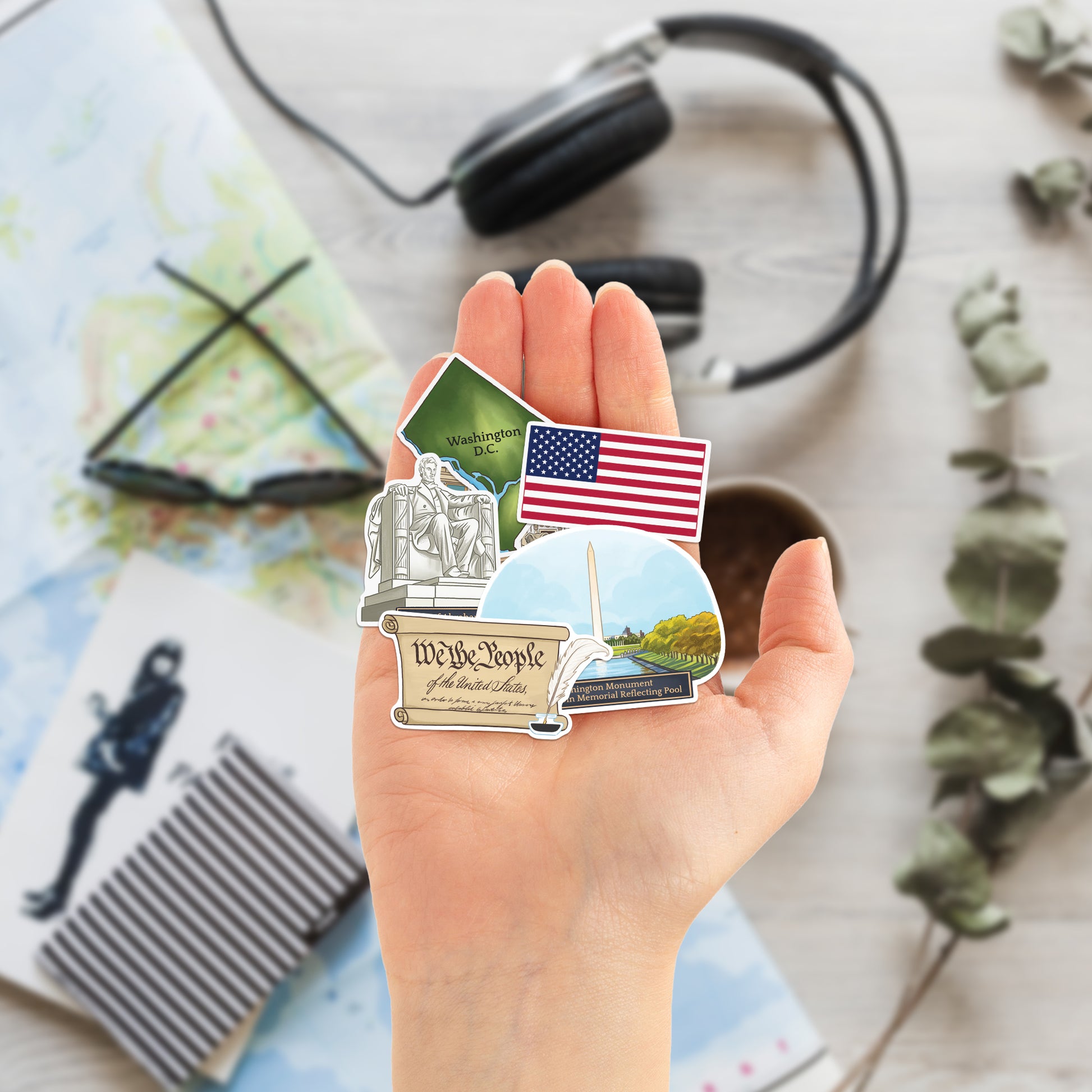 Monumental Washington DC Travel Stickers (28 pcs)