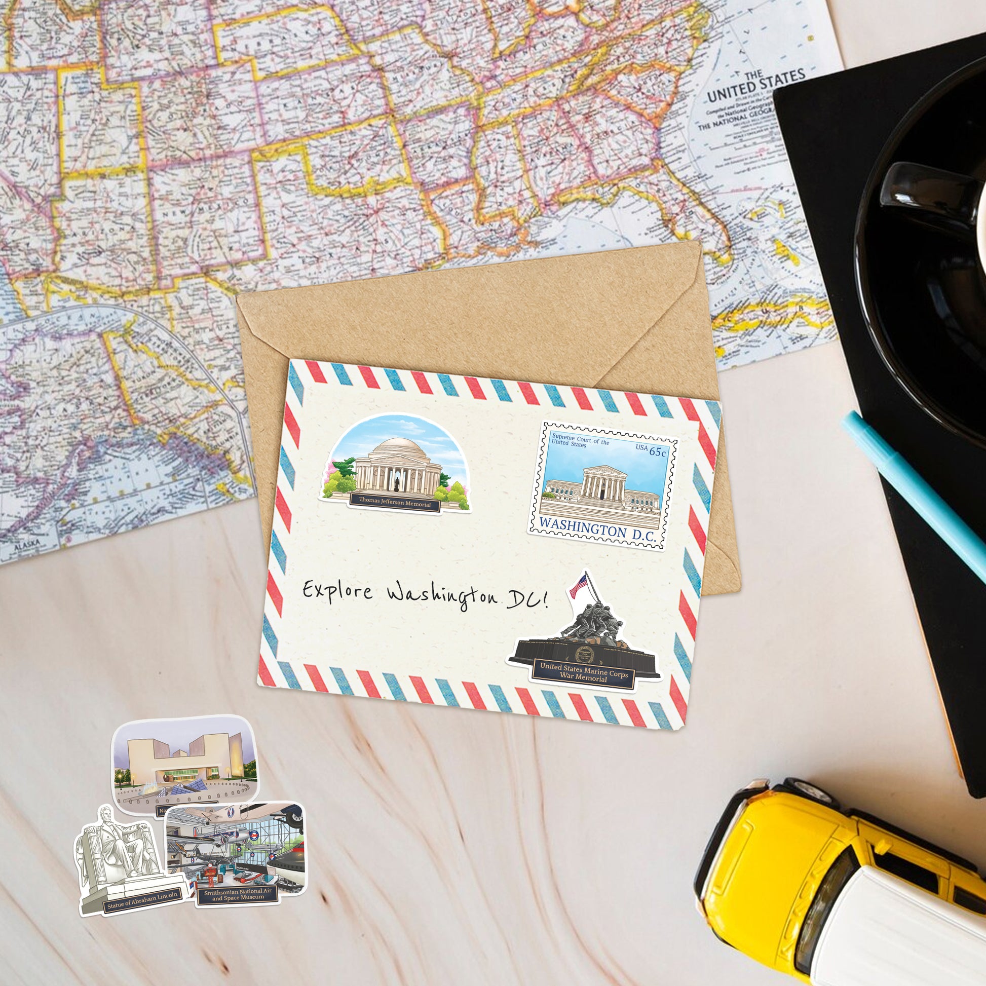 Monumental Washington DC Travel Stickers (28 pcs)