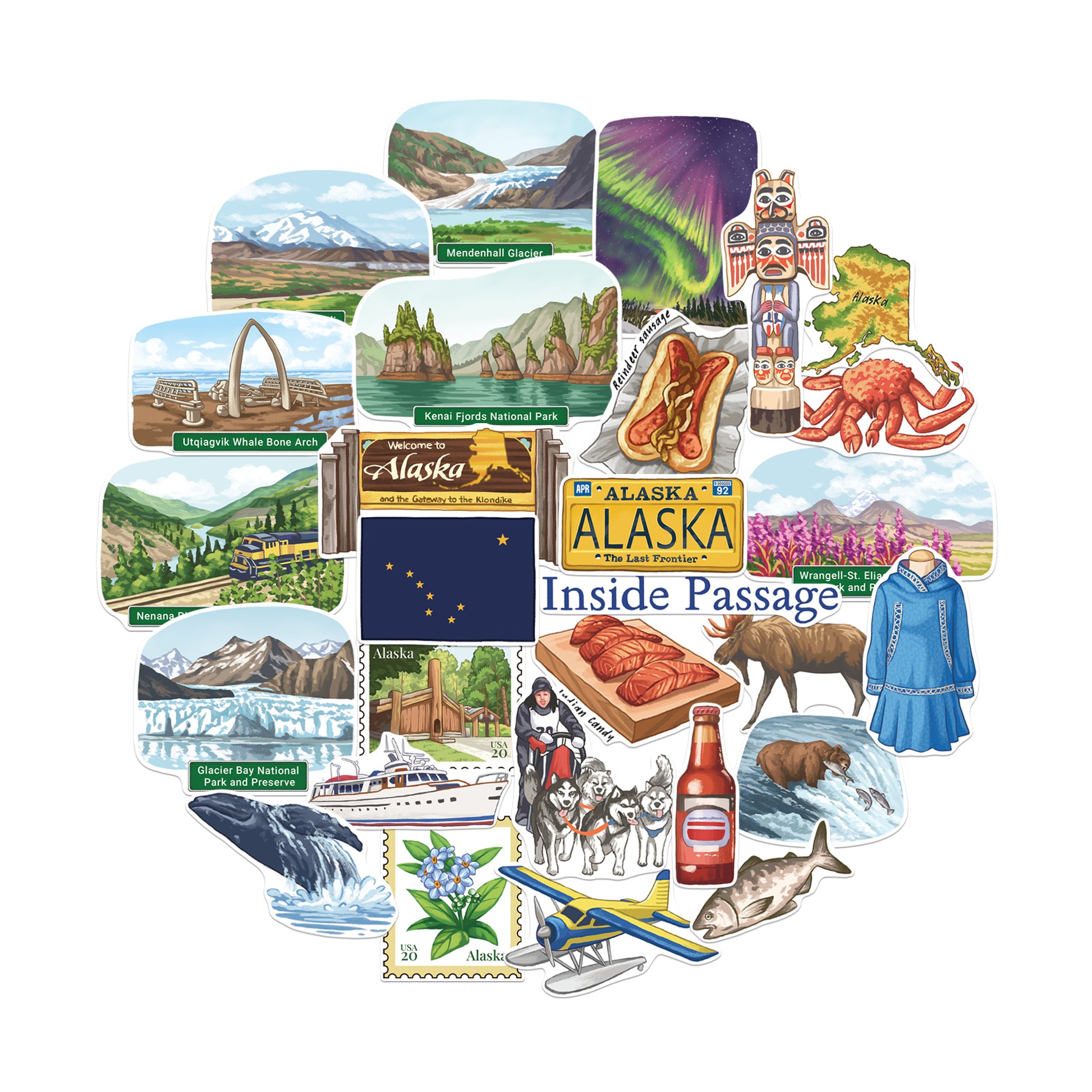 Wilderness Alaska State Travel Stickers (28 pcs)