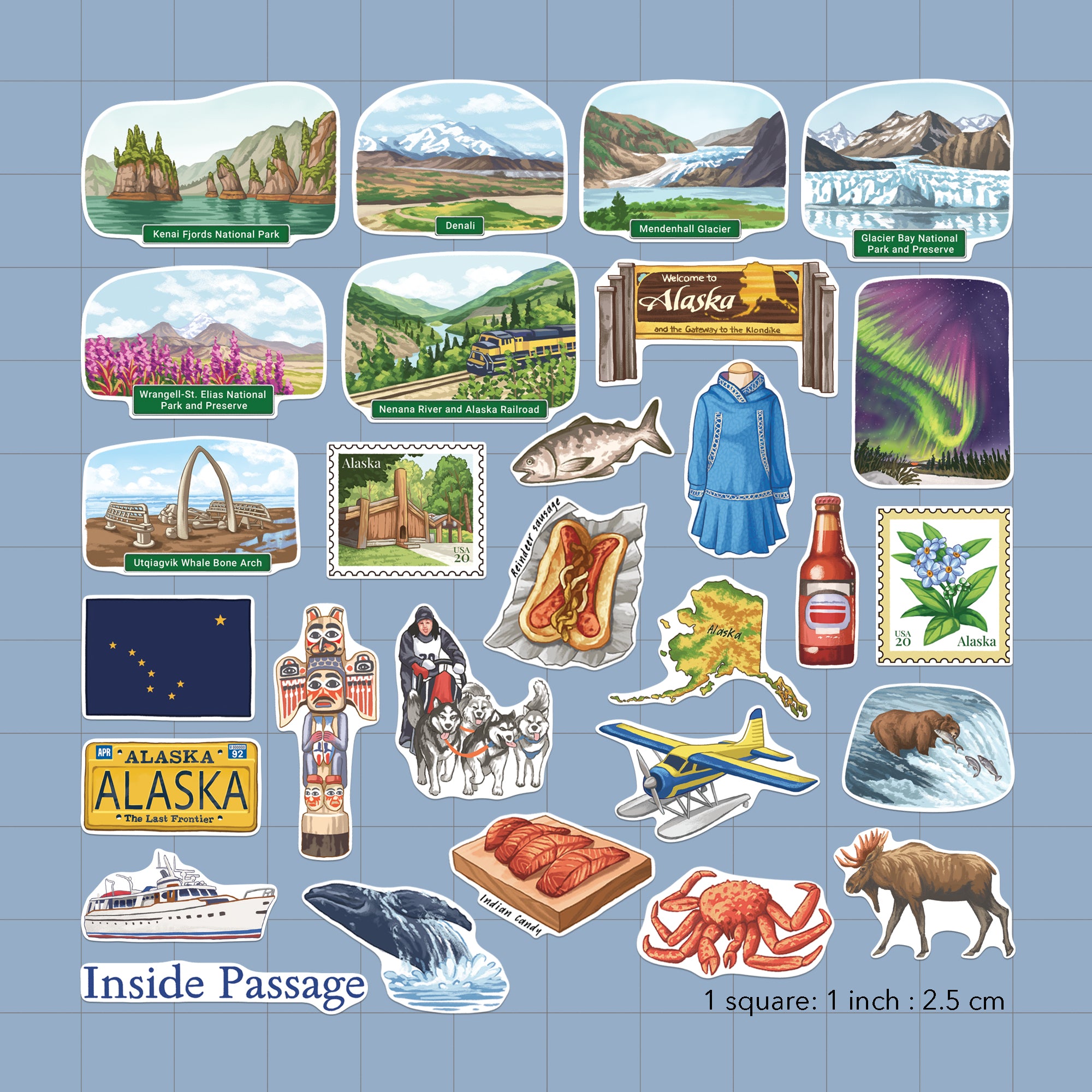 Wilderness Alaska State Travel Stickers (28 pcs)