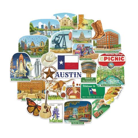 Thrilling Texas State Travel Stickers (28 pcs)