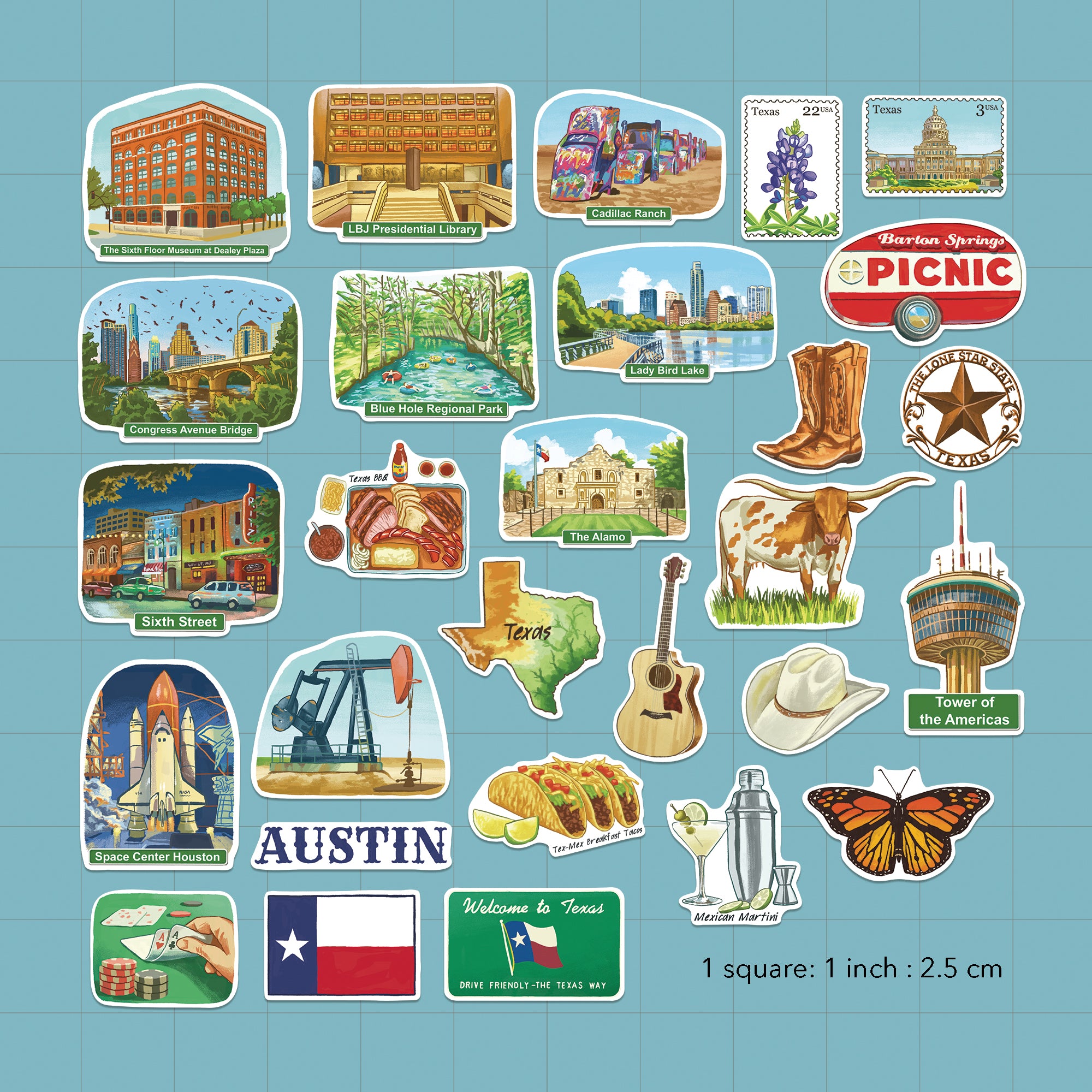 Thrilling Texas State Travel Stickers (28 pcs)