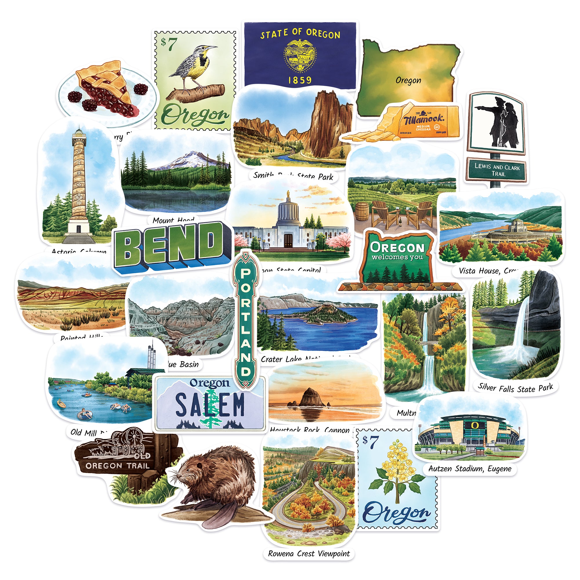 Breathtaking Oregon Travel Stickers (28pcs)